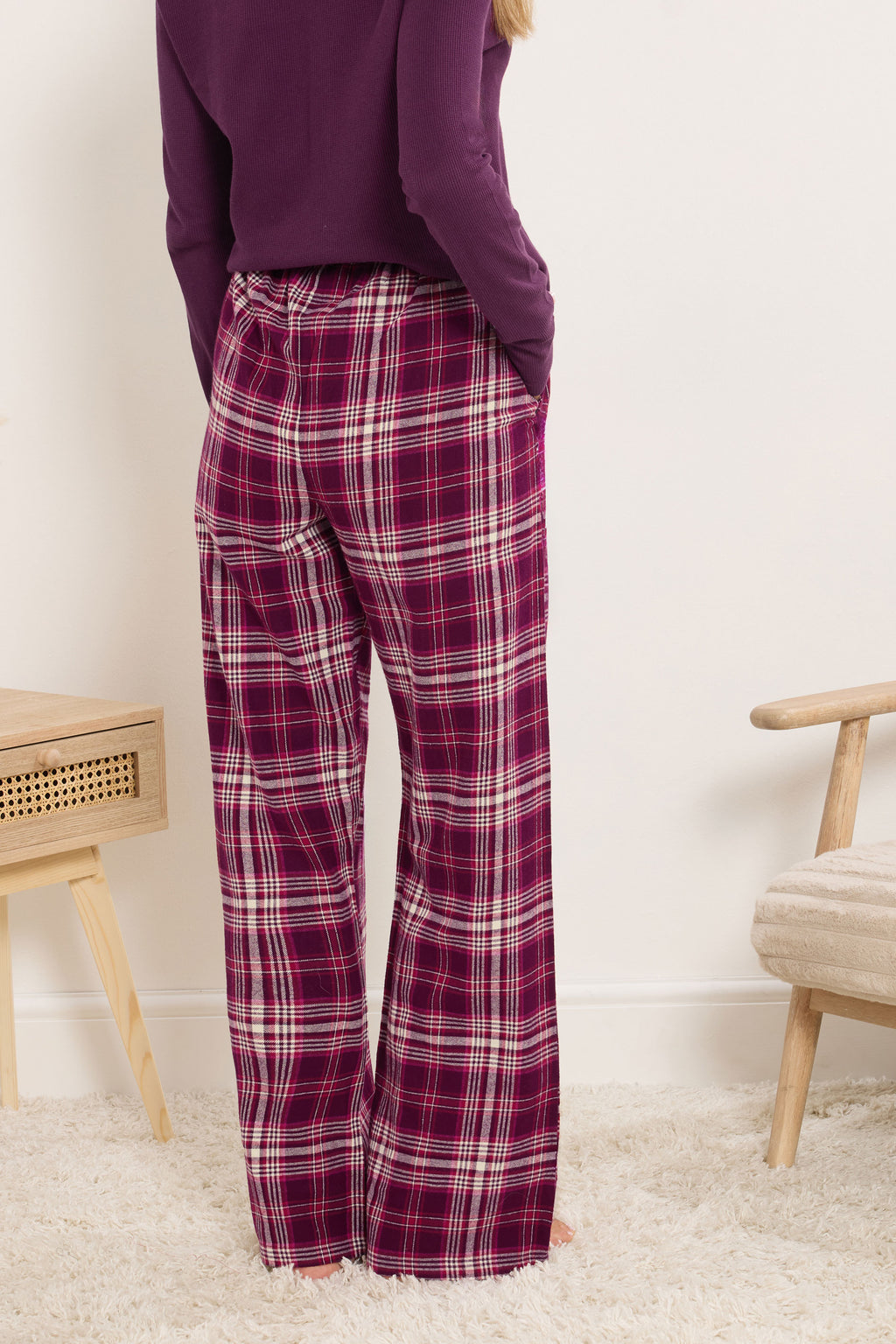  LTS Tall Burgundy Red Cotton Check Pyjama Bottoms