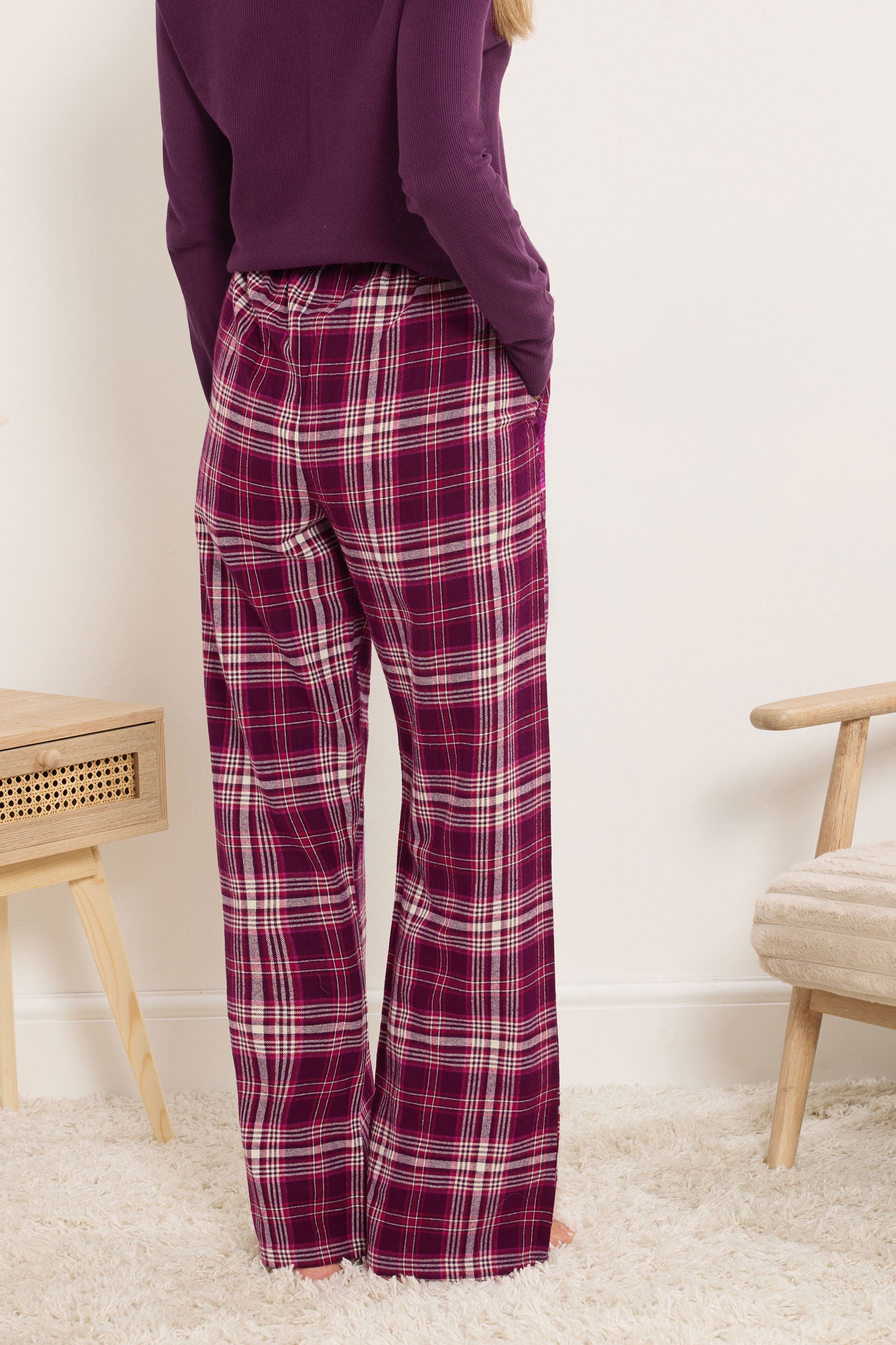  LTS Tall Burgundy Red Cotton Check Pyjama Bottoms