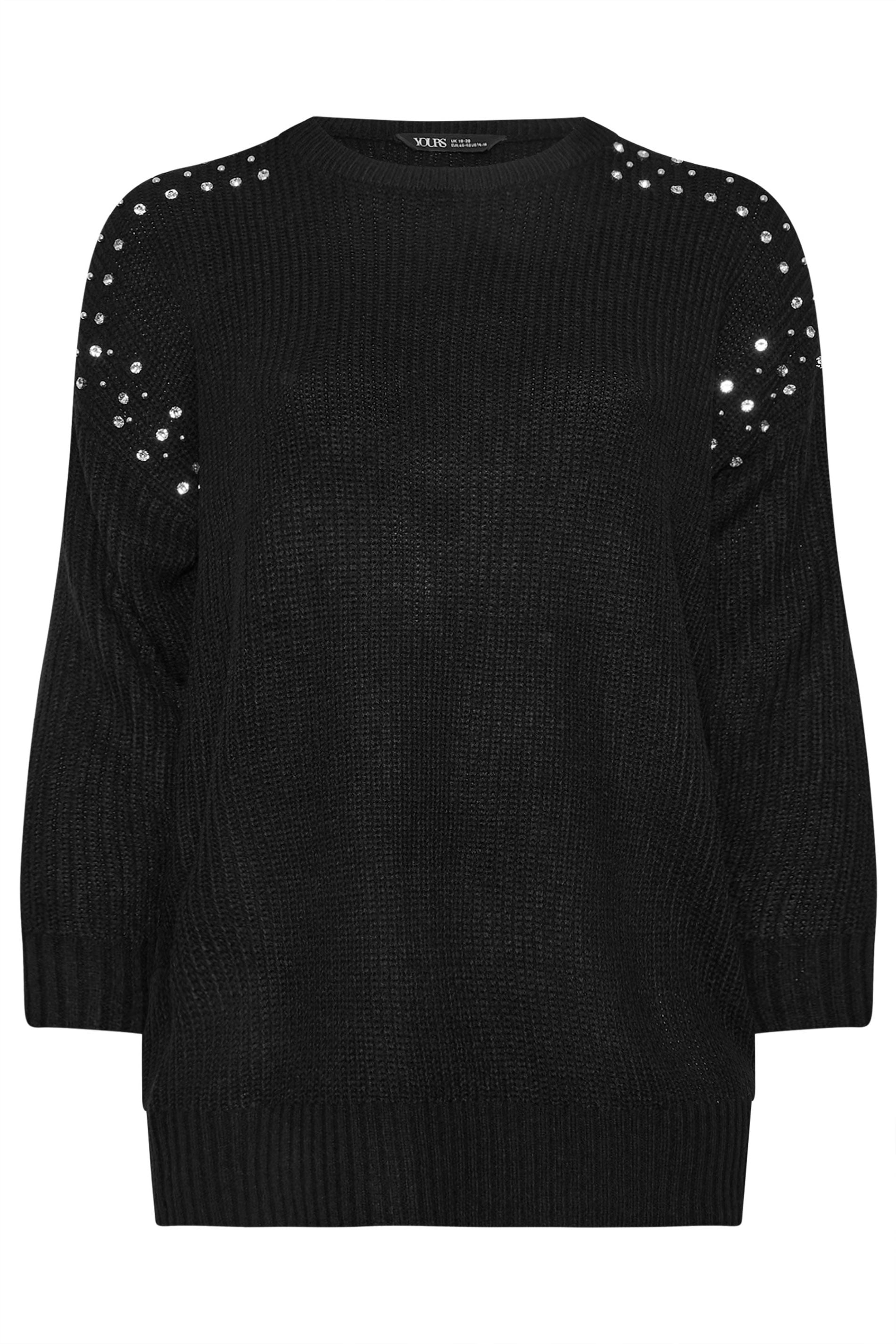  YOURS - Pull En Maille Noir Empiècement Strass