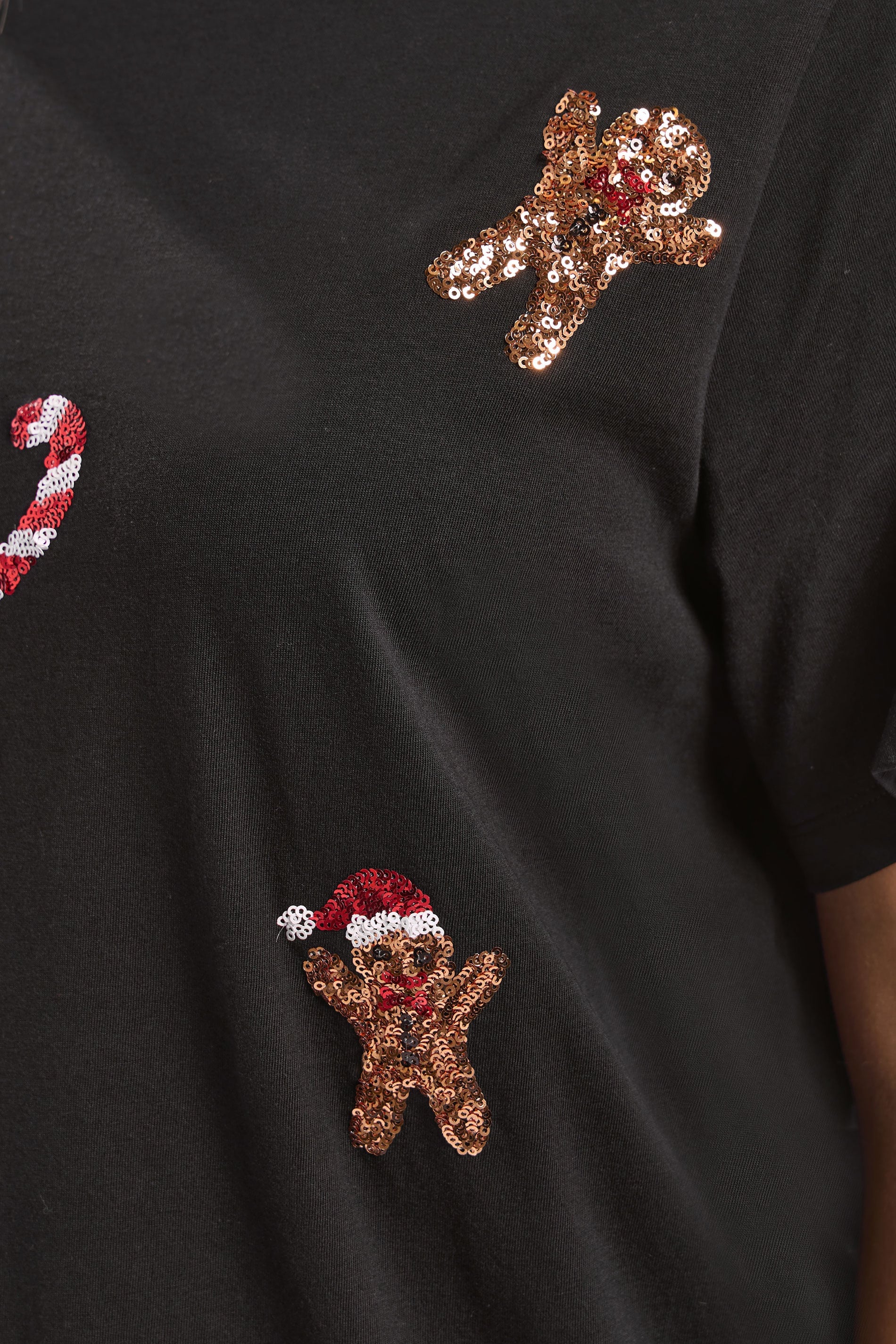  YOURS Curve T-shirt Fantaisie Noir à Sequins En Forme De Bonhomme En Pain D'épices