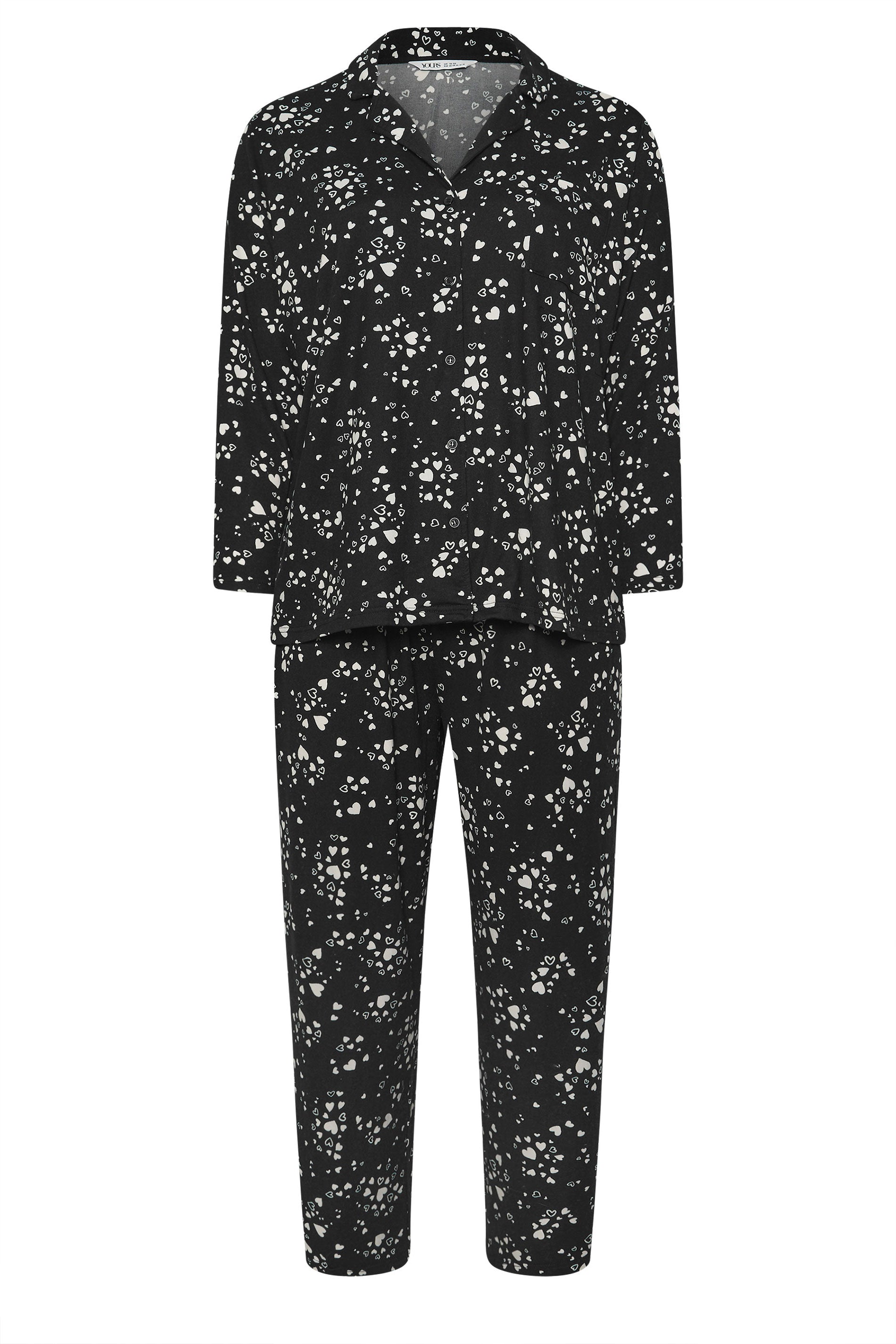  YOURS - Ensemble De Pyjama Noir Toucher Doux à Coeurs