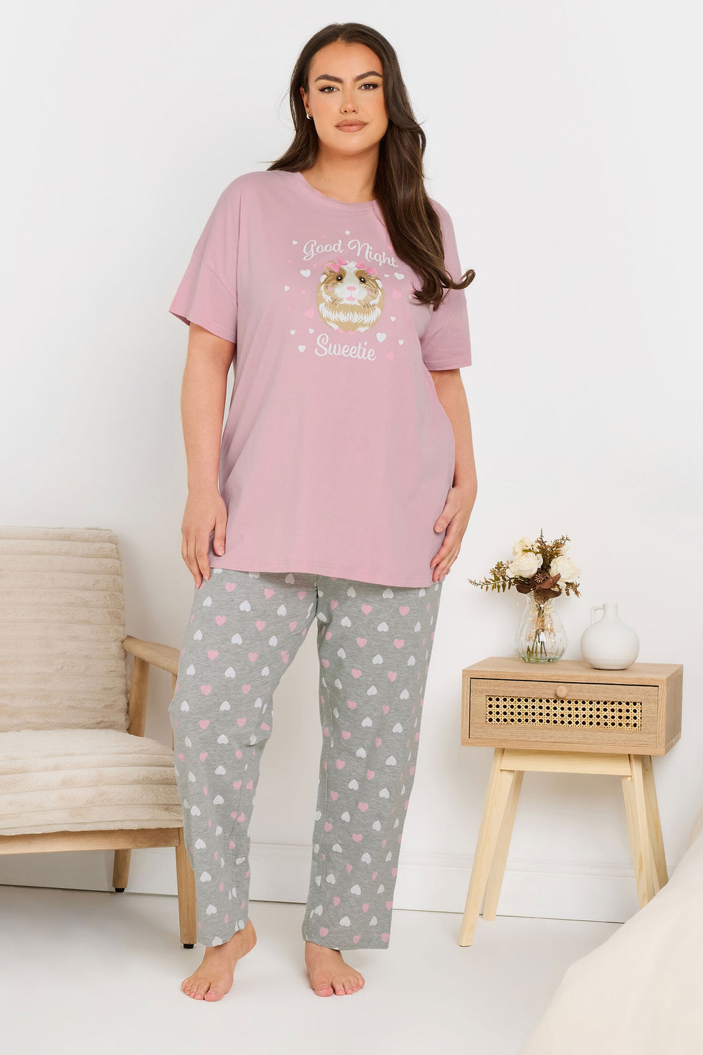  YOURS - Ensemble De Pyjama Rose & Gris 'Good Night Sweetie'