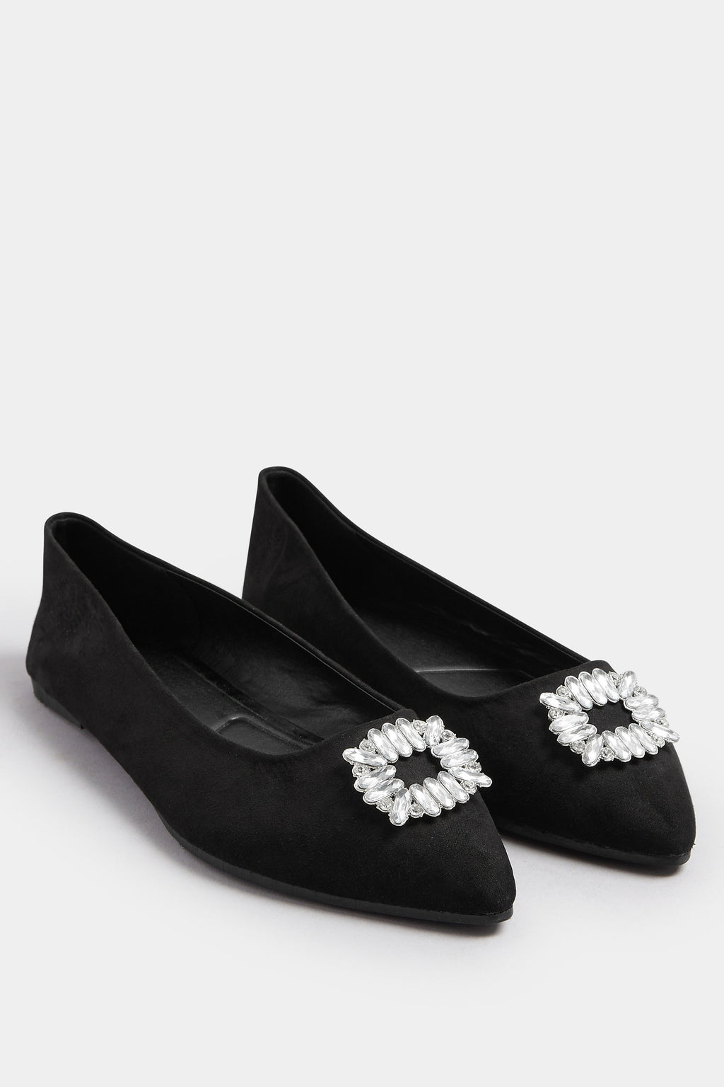  Ballerines Pointues En Faux Daim Noir à Strass, Coupe Extra Large EEE