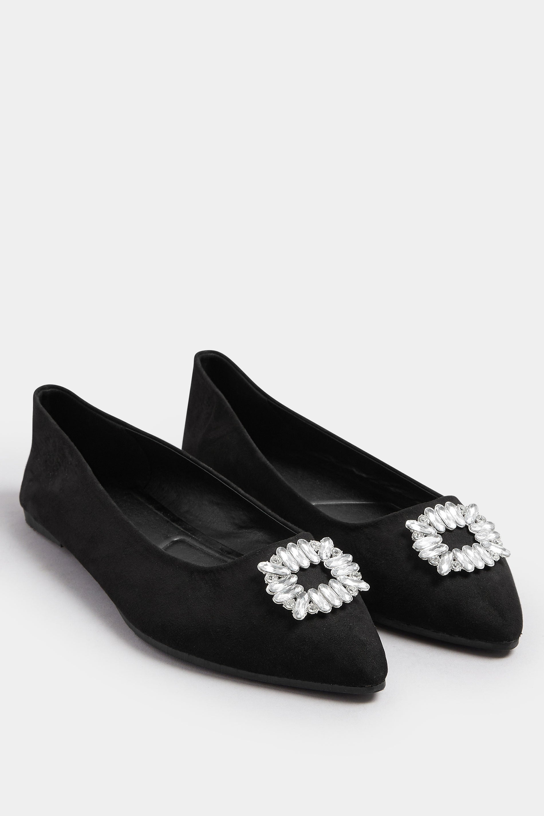  Ballerines Pointues En Faux Daim Noir à Strass, Coupe Extra Large EEE