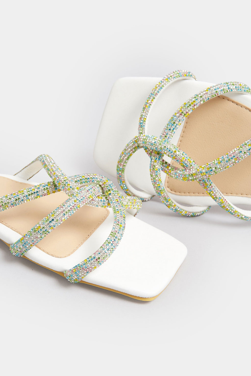 PixieGirl Petite White Diamante Strap Mule Sandals In Standard Fit