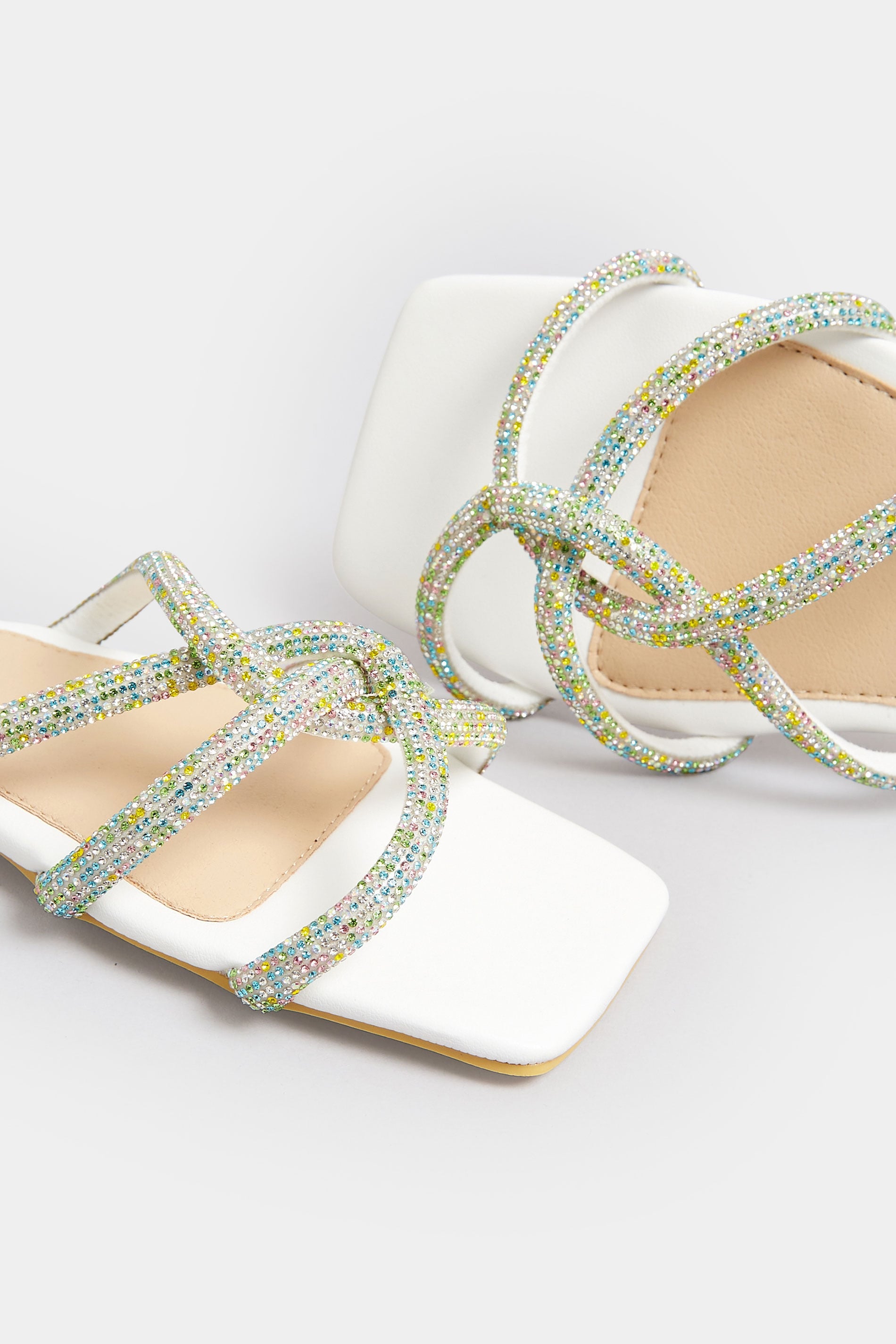  PixieGirl Petite White Diamante Strap Mule Sandals In Standard Fit