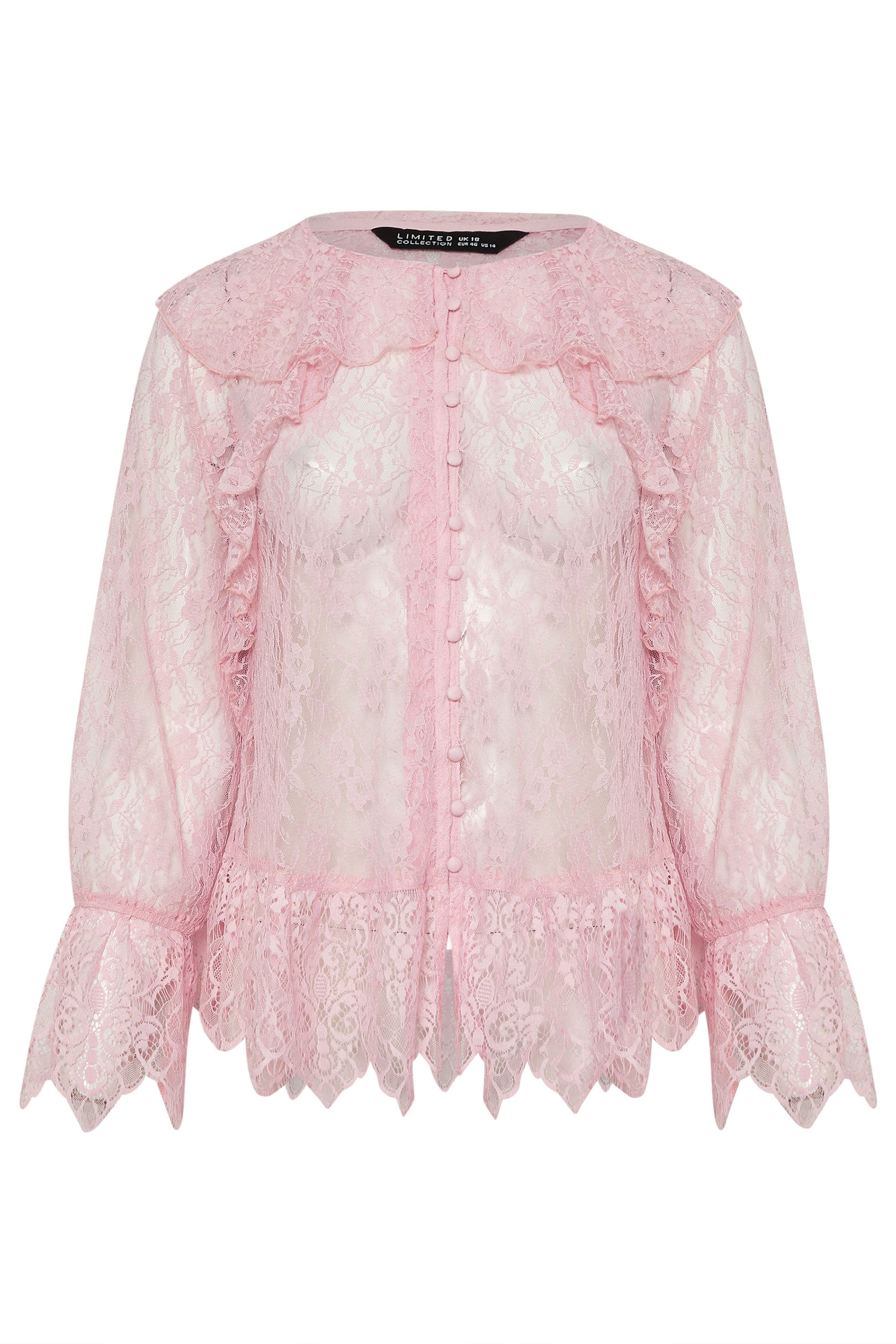  LIMITED COLLECTION Blouse Curve à Volants En Dentelle Rose
