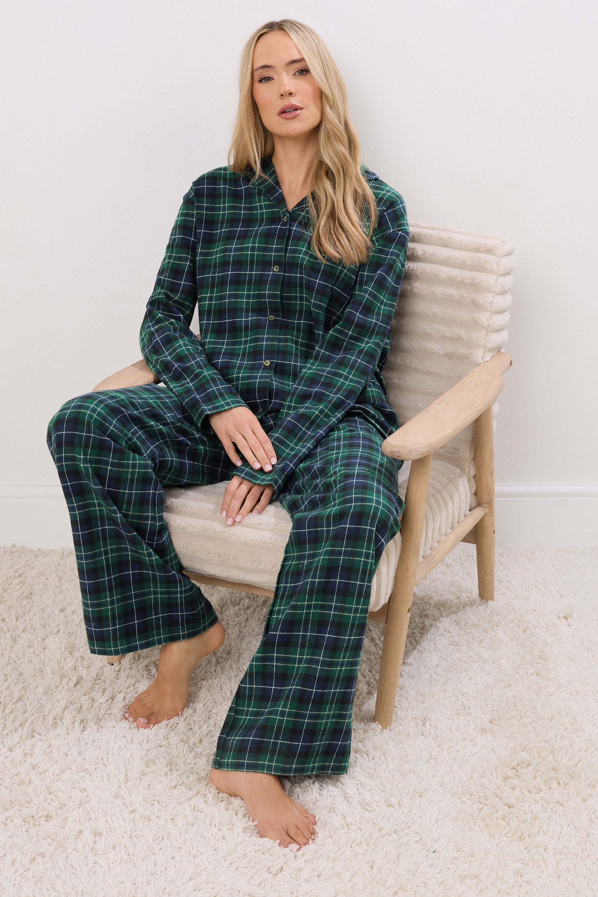  LTS Tall Navy Blue & Green Cotton Check Pyjama Set