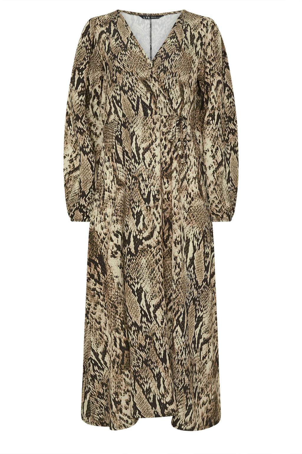  LTS Tall Beige Brown Snake Print Wrap Midi Dress