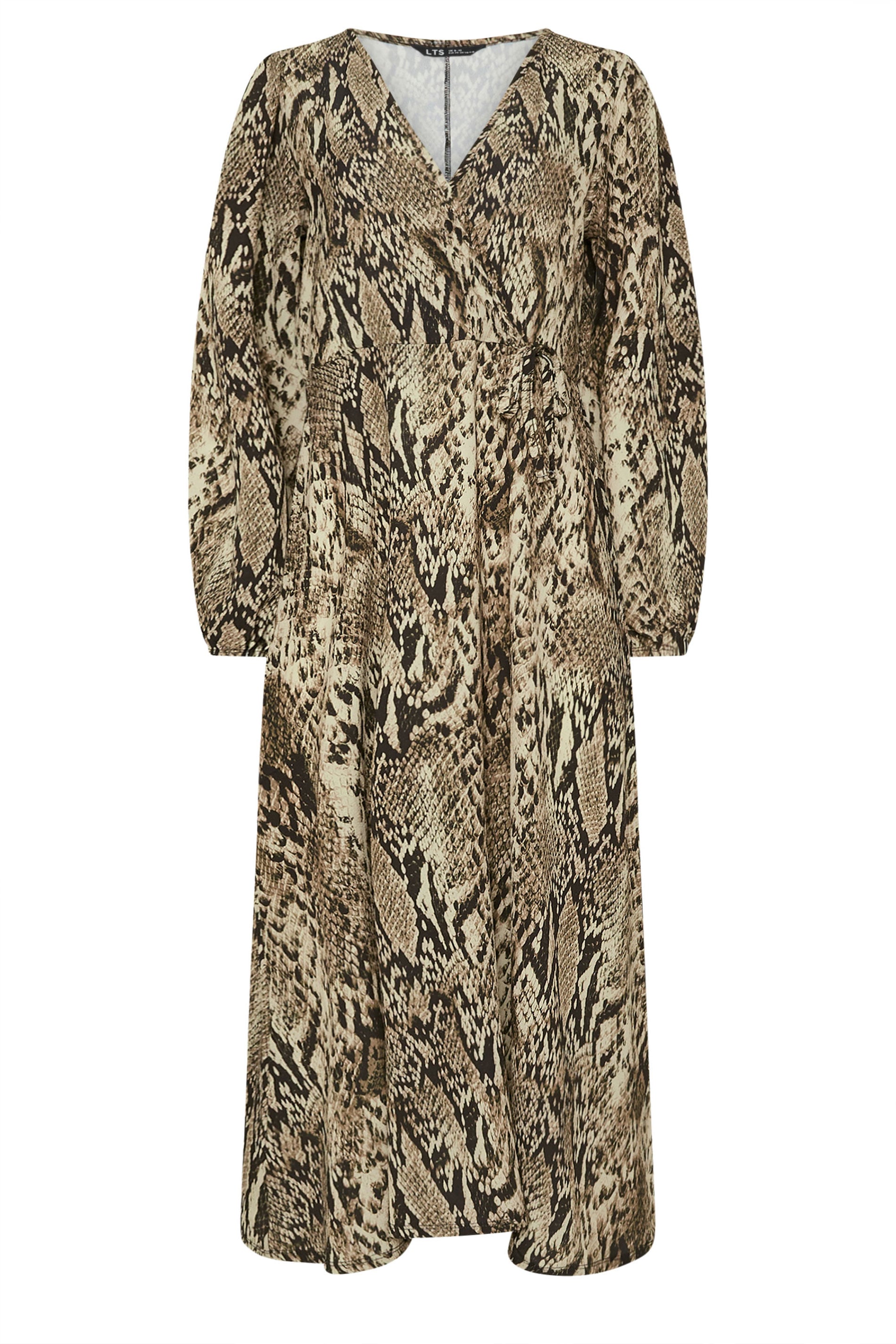  LTS Tall Beige Brown Snake Print Wrap Midi Dress
