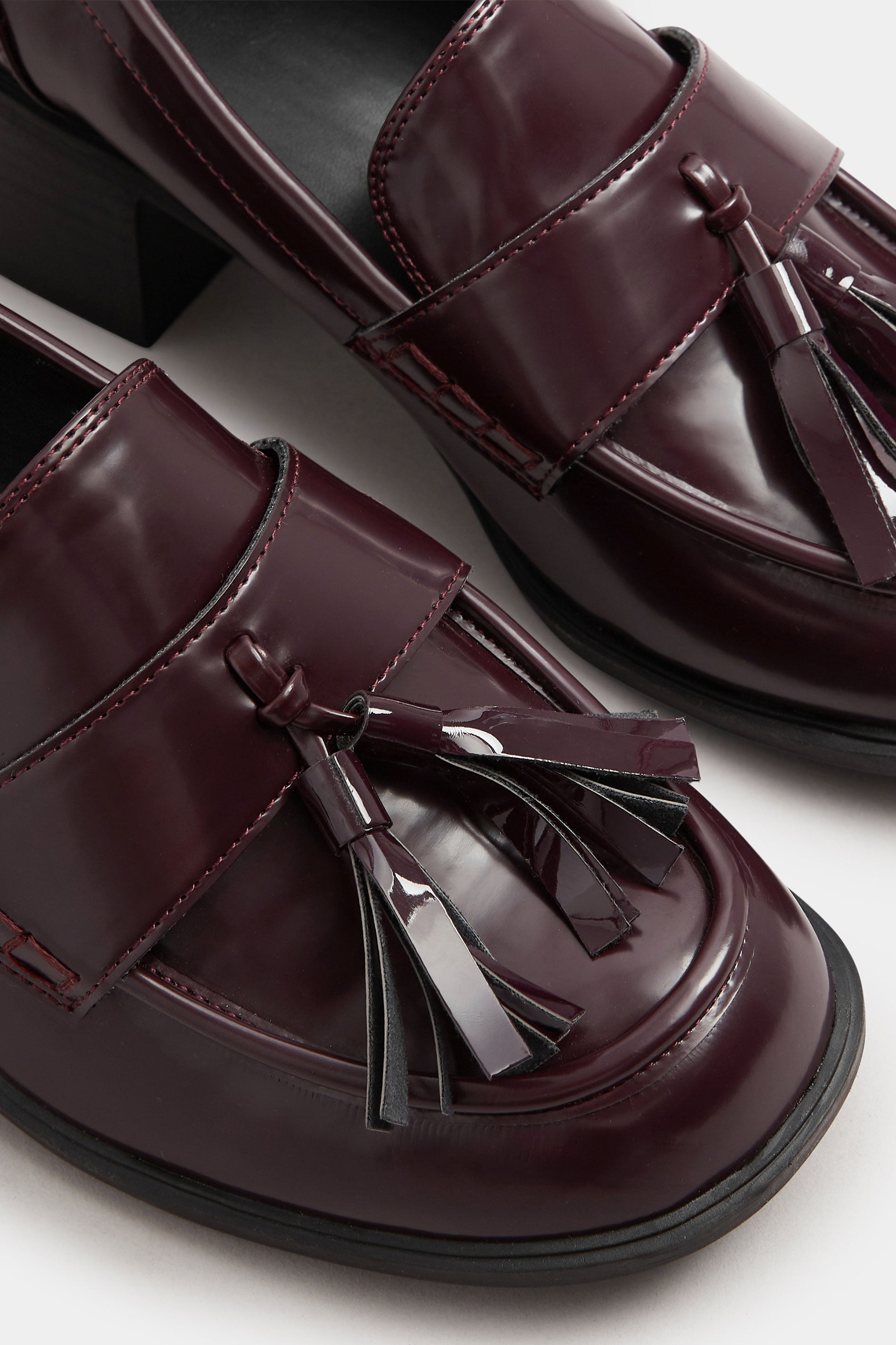 YOURS Curve Mocassins à Talons Et Pampilles En Cuir Verni Rouge Bordeaux, Coupe Extra Large EEE