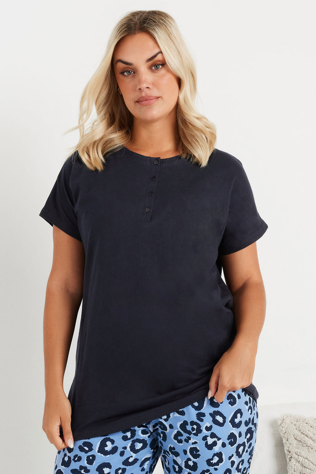  YOURS - Haut De Pyjama Bleu Marine En Coton