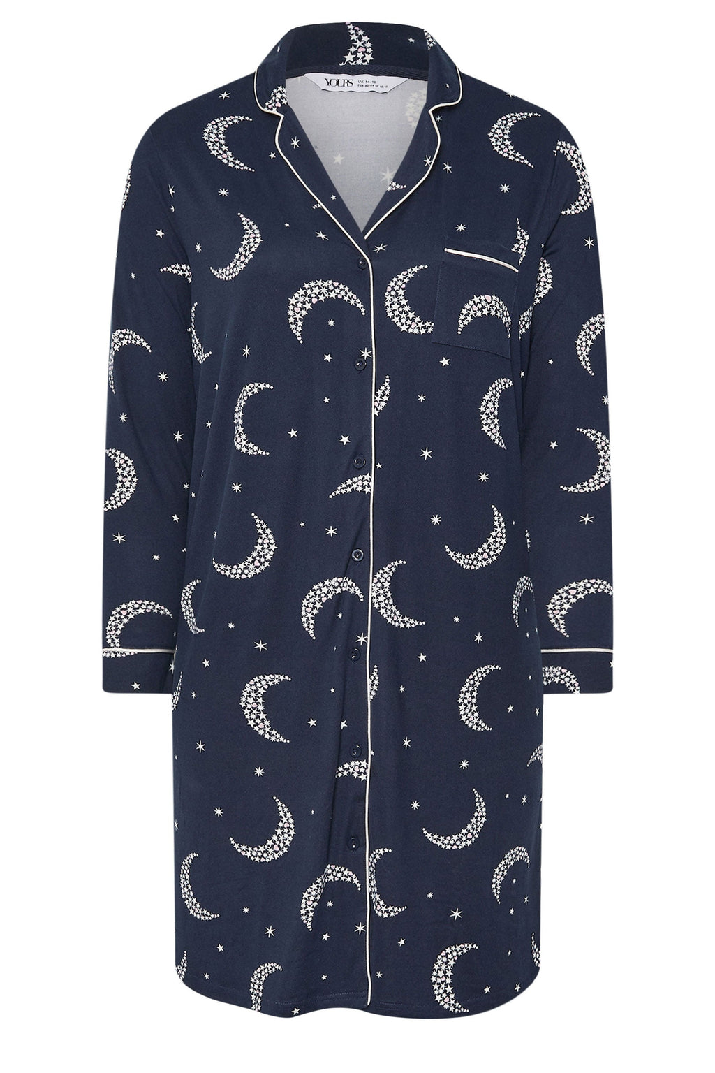  YOURS Curve Chemise De Nuit Douce Au Toucher Bleu Marine à Boutons Lune Et étoile