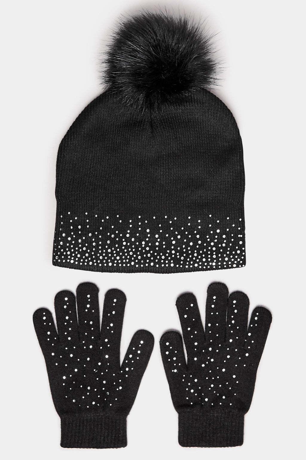  Ensemble Bonnet à Pompon Et Gants Ornés De Diamants Noirs