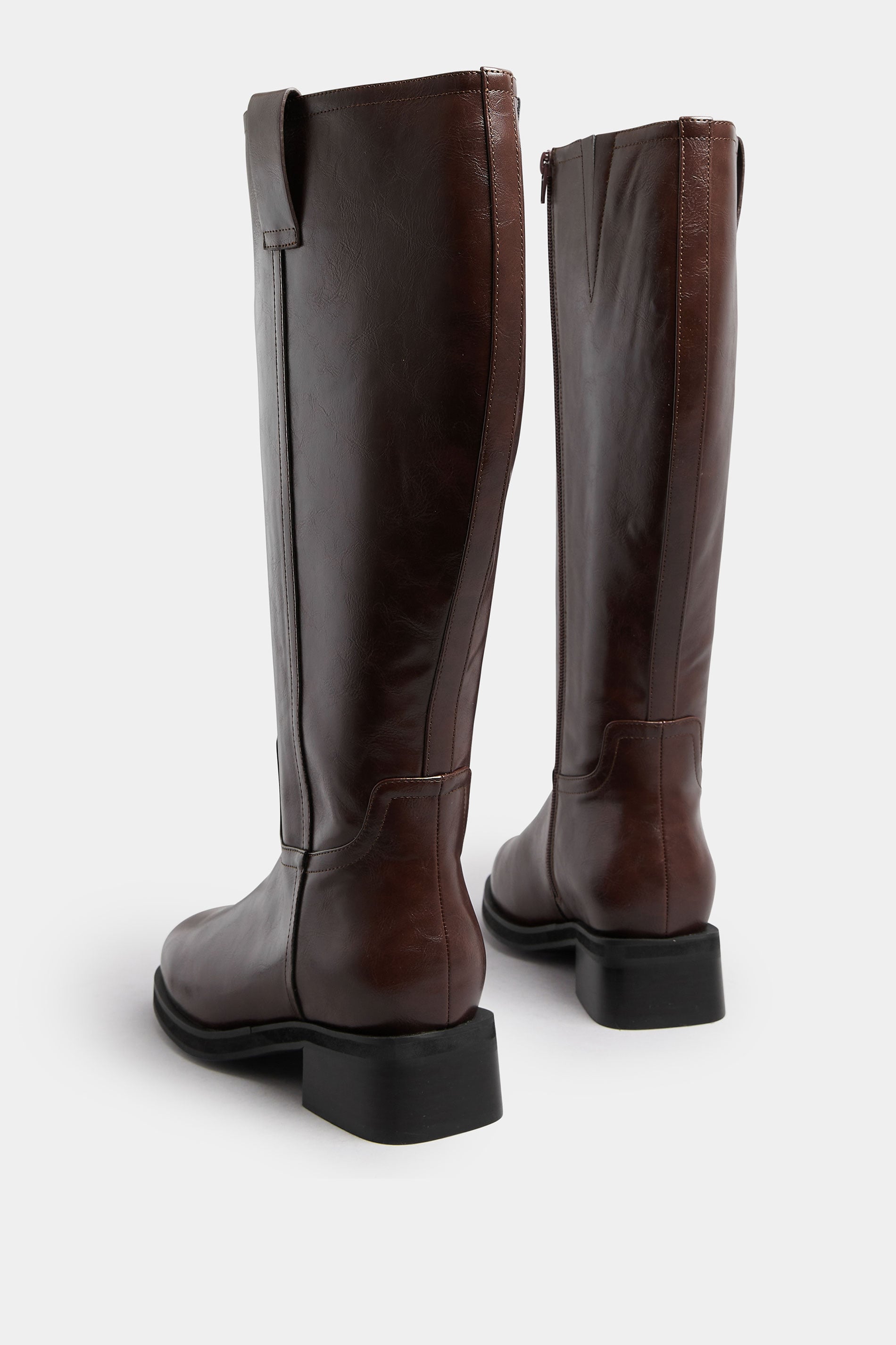  Dark Brown Pull On Knee High Boots In Extra Wide EEE Fit