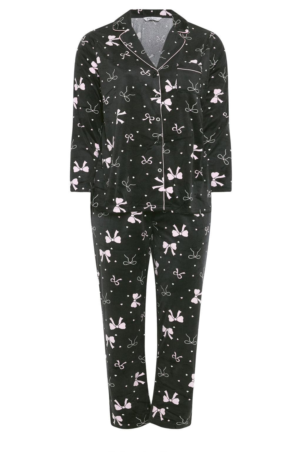  YOURS Curve Ensemble De Pyjama En Polaire à Imprimé Nœud Noir
