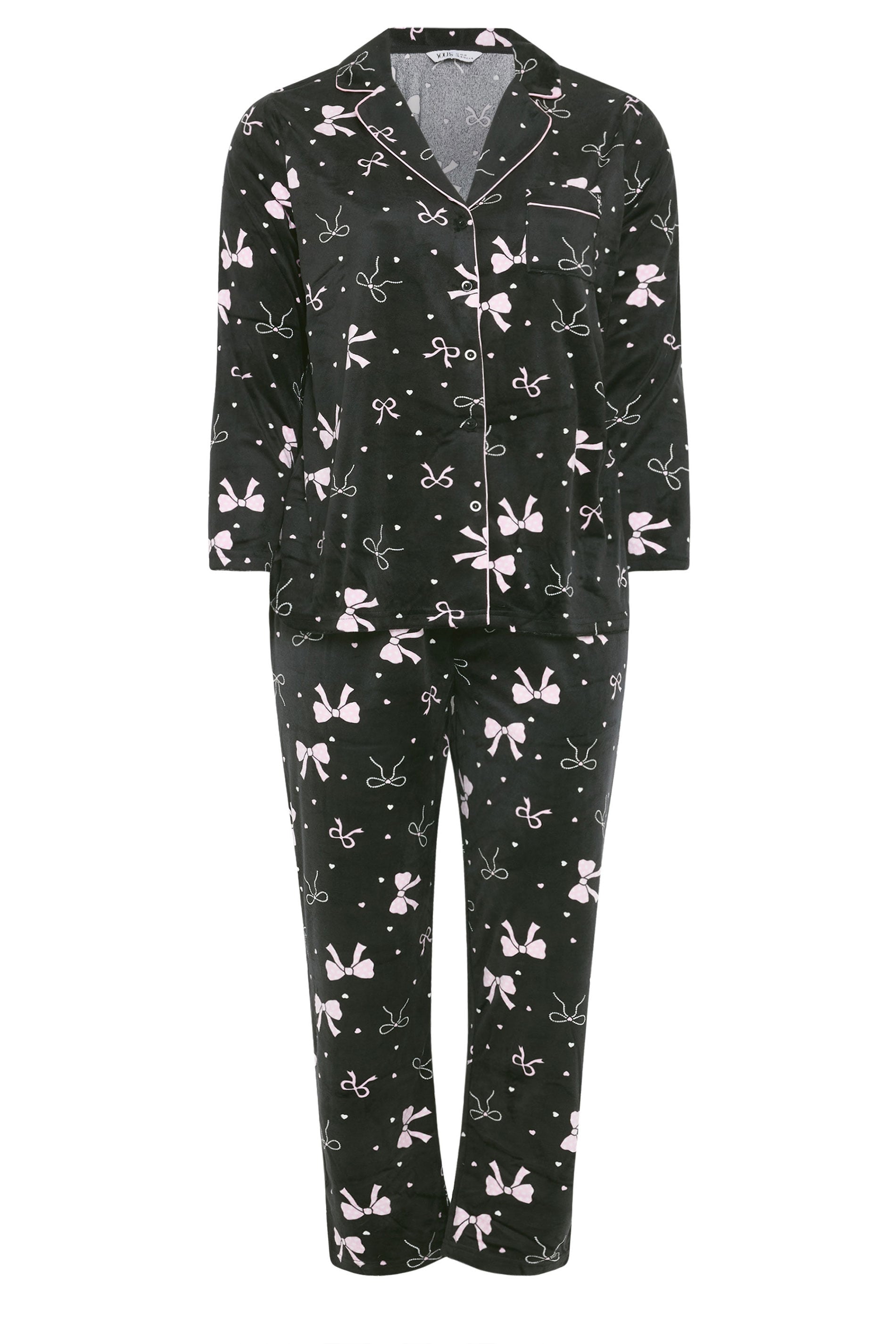  YOURS Curve Ensemble De Pyjama En Polaire à Imprimé Nœud Noir