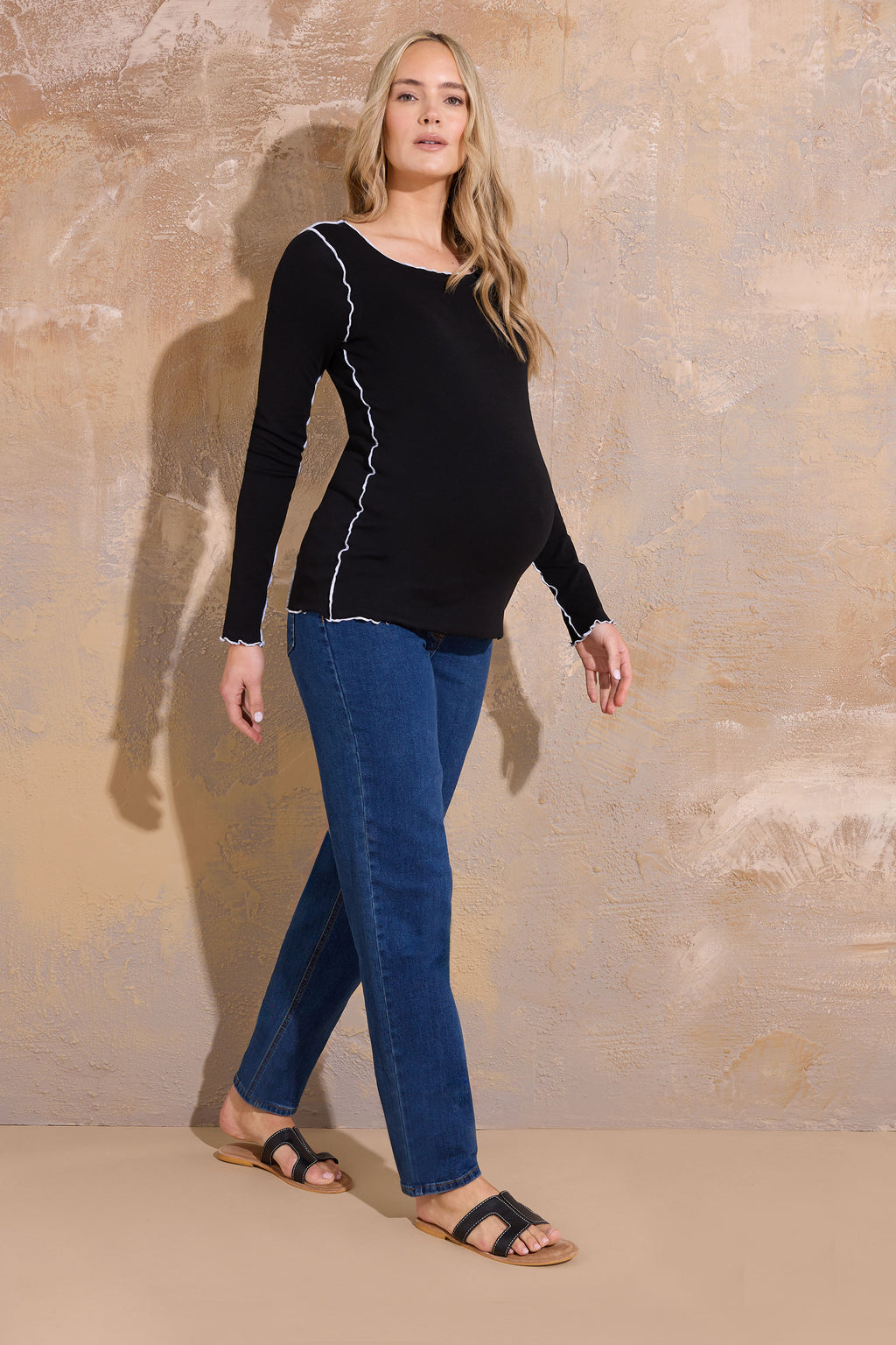  LTS Tall Maternity Black Contrast Stitch Ribbed Top