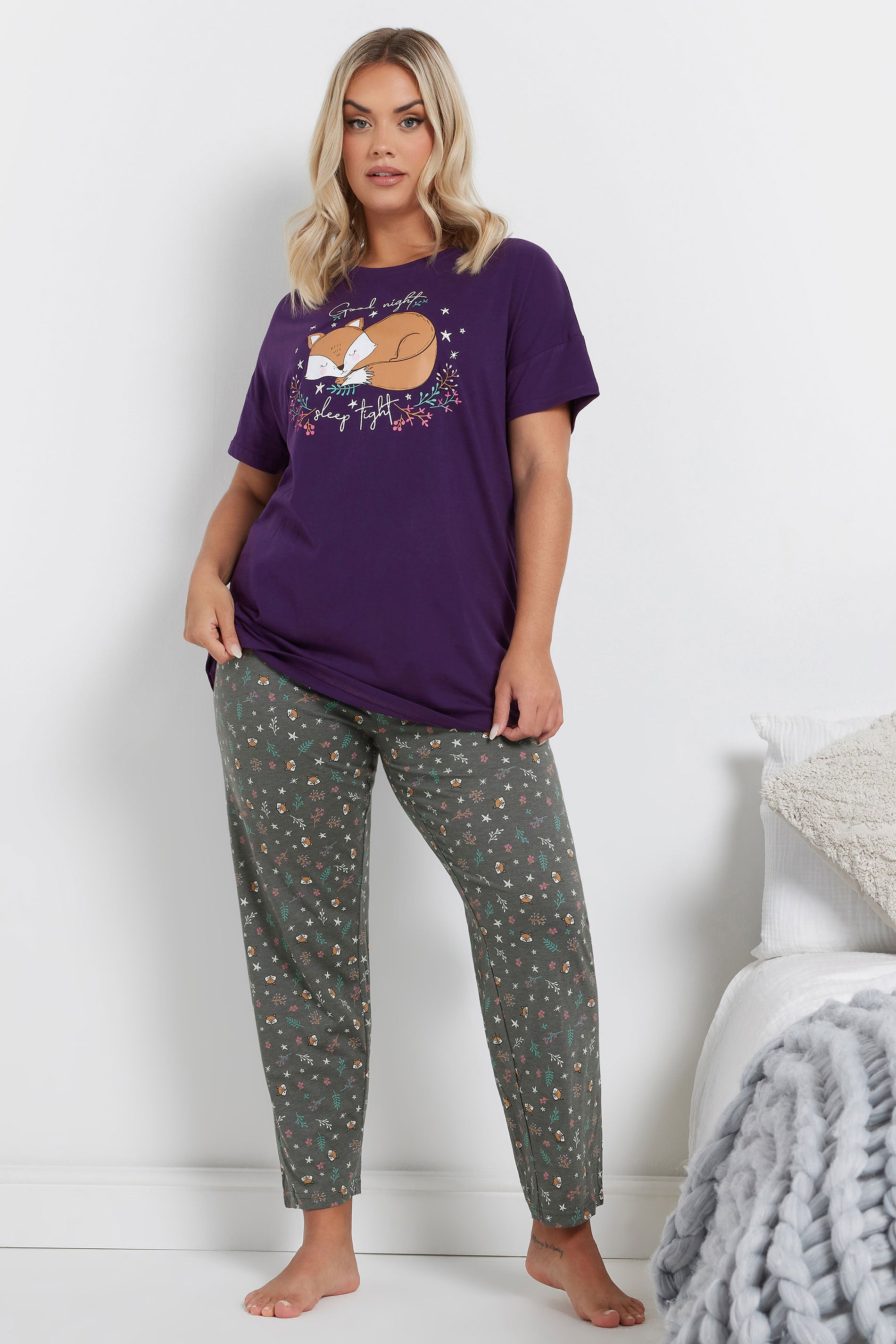  YOURS - Ensemble De Pyjama Violet & Gris 'Goodnight, Sleep Tight'