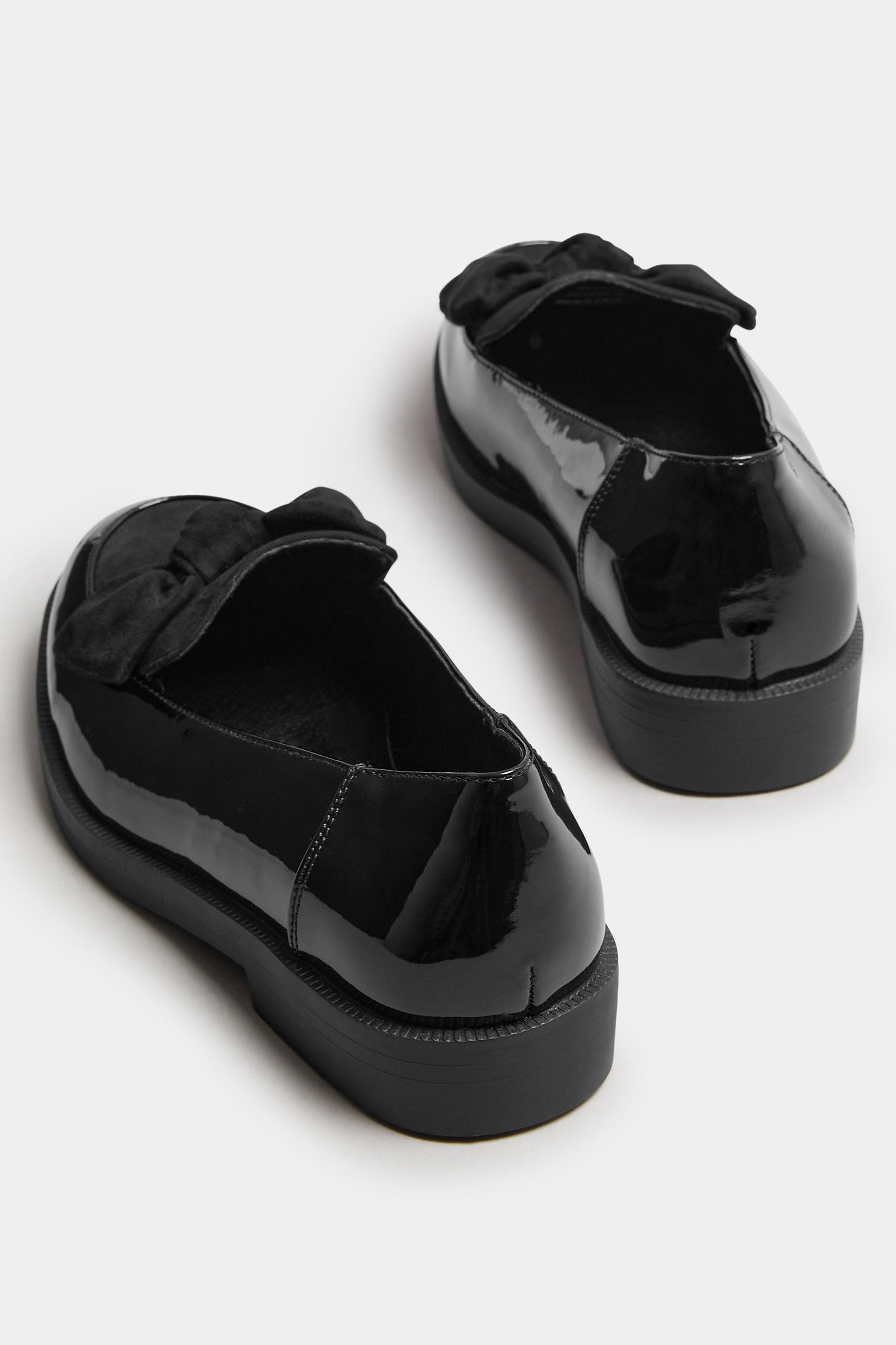  Mocassins Noirs Vernis à Nœud Sur Le Devant, Coupe Extra Large EEE