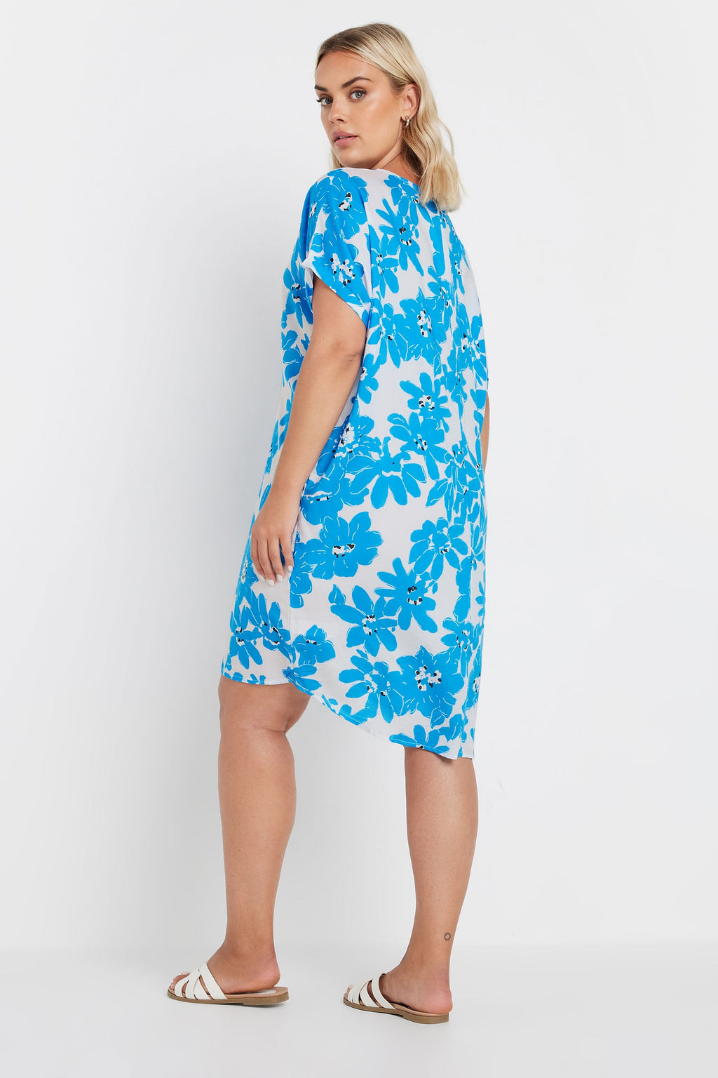  YOURS - Tunique Bleue Ciel & Blanche Design Floral Manches Courtes