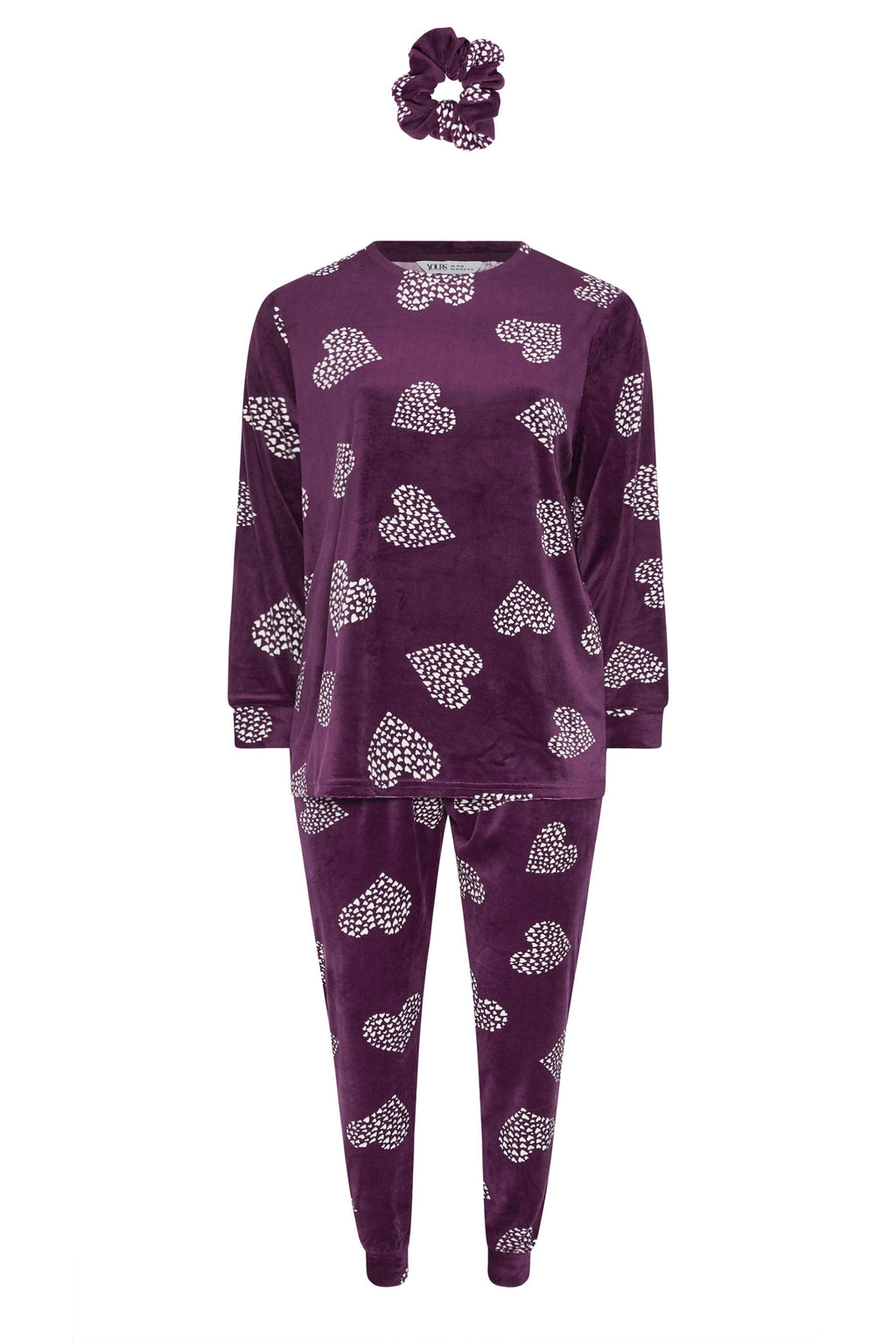  YOURS Curve Ensemble Pyjama Et Chouchou En Polaire Bordeaux à Imprimé Cœurs Rouges