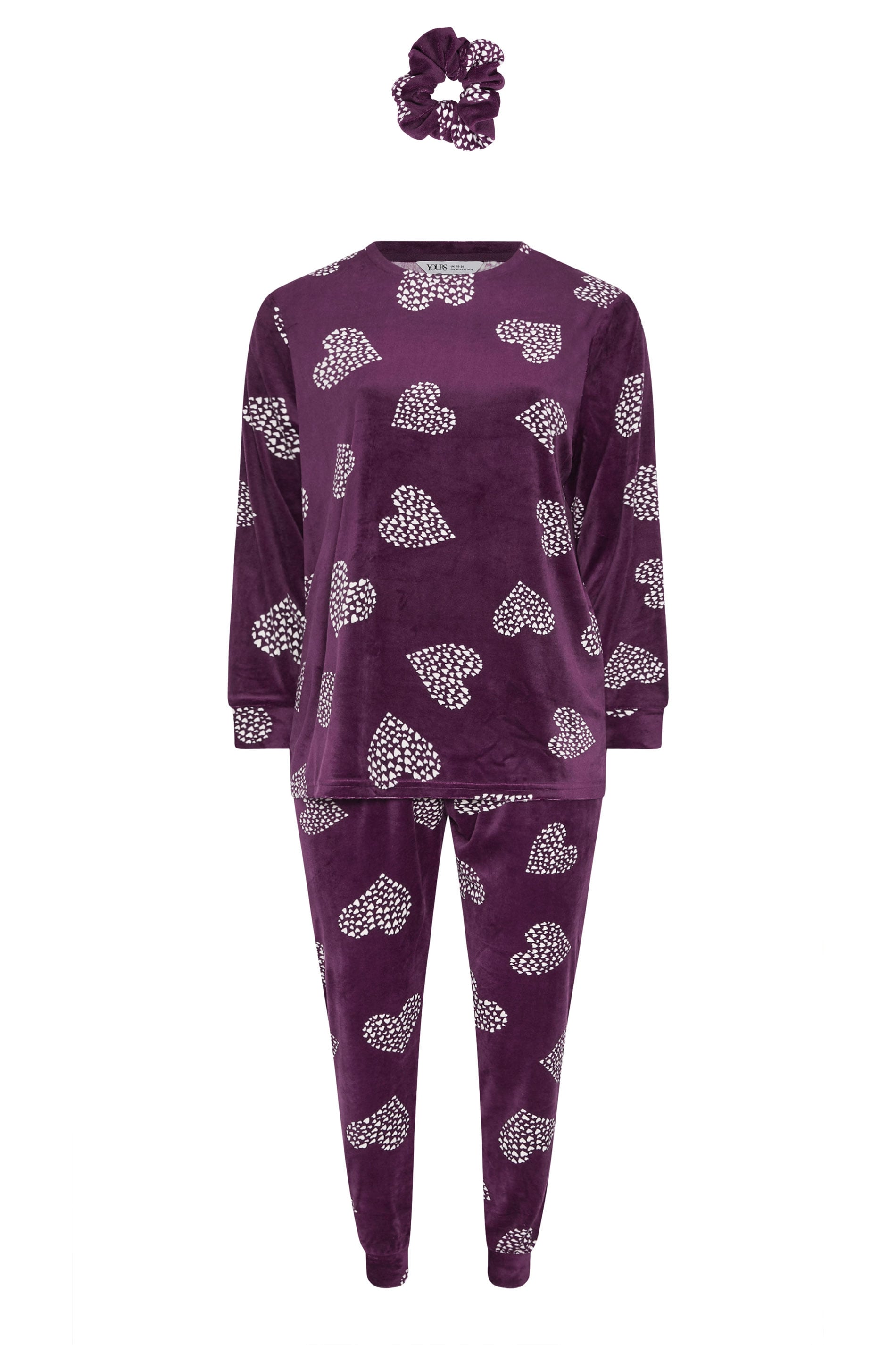  YOURS Curve Ensemble Pyjama Et Chouchou En Polaire Bordeaux à Imprimé Cœurs Rouges