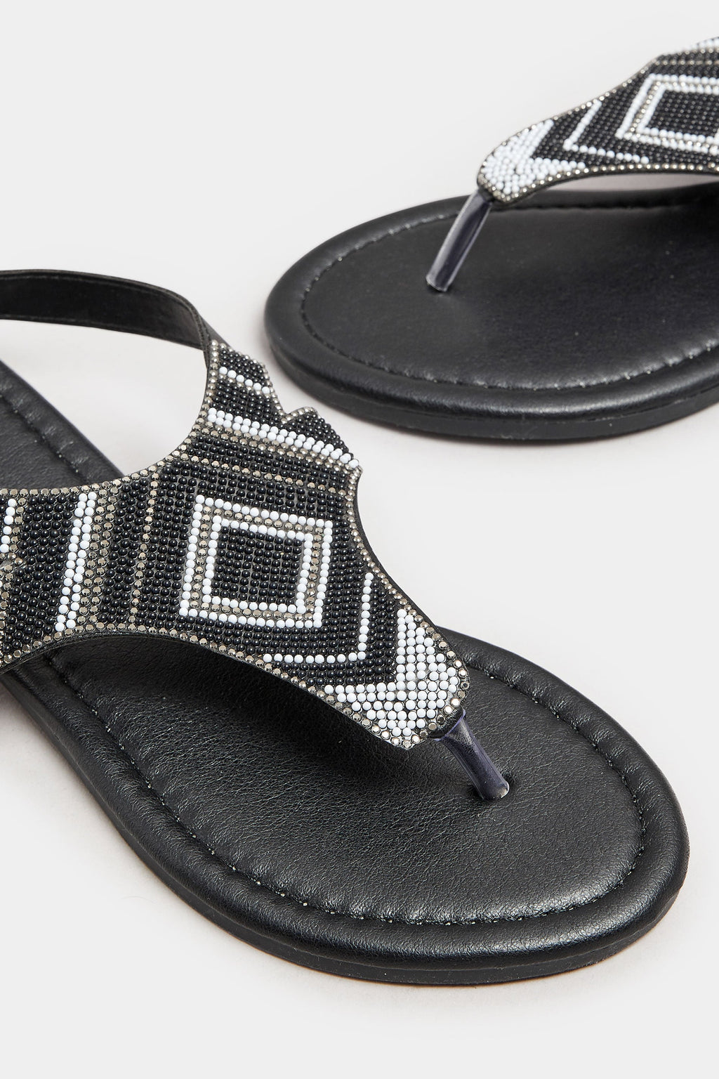  Sandales Noires Design Perles Pieds Larges E & Extra Larges EEE