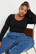  YOURS - Body Noir En Coton Bordure Dentelle