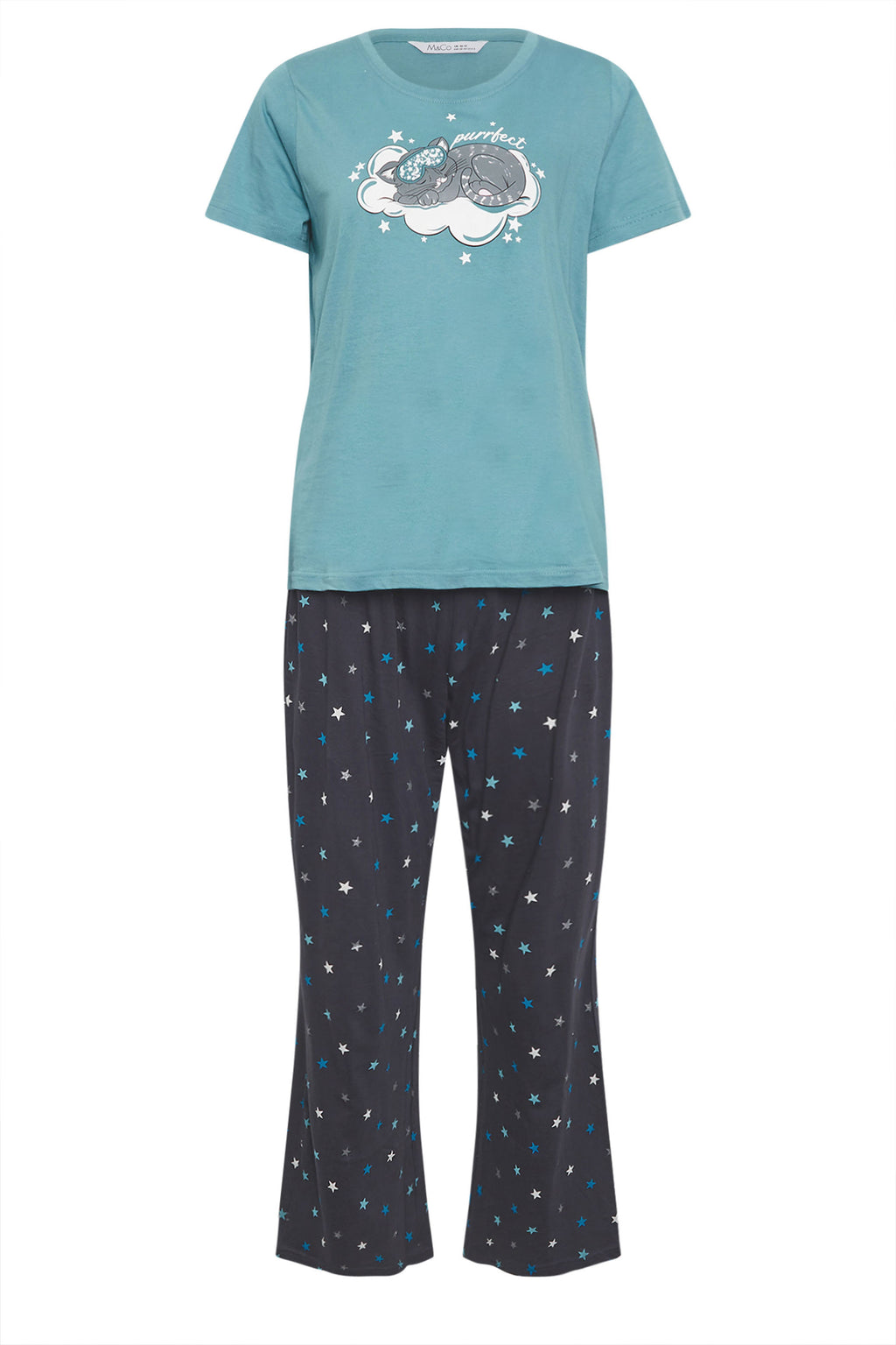  M&Co Blue 'Purrfect' Wide Leg Pyjama Set