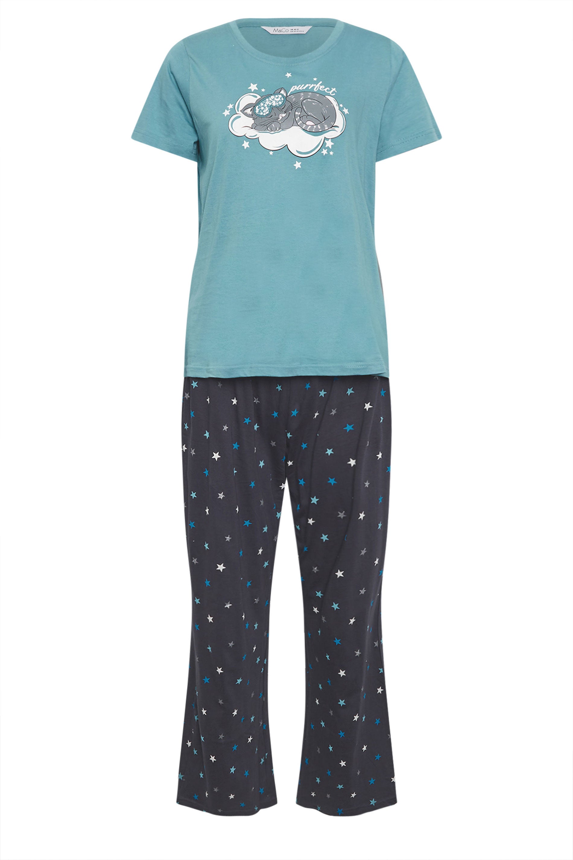  M&Co Blue 'Purrfect' Wide Leg Pyjama Set