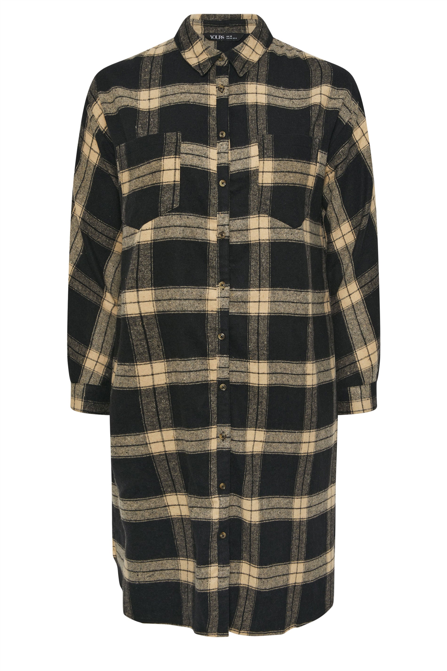  YOURS - Chemise Longue à Carreaux Noire Et Marron
