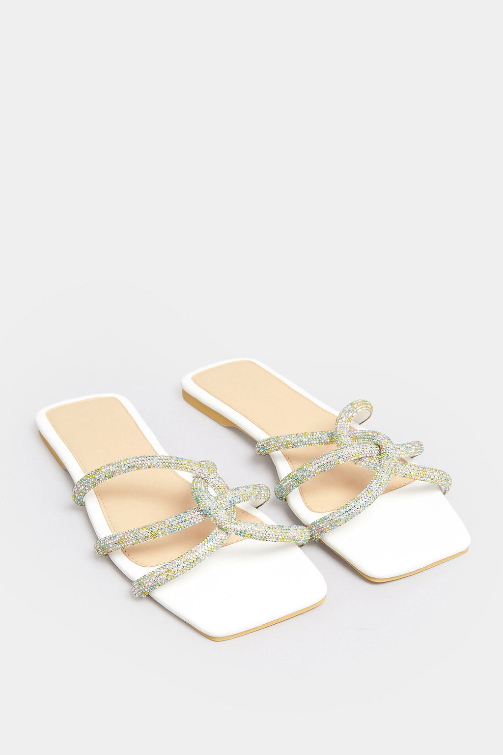  PixieGirl Petite White Diamante Strap Mule Sandals In Standard Fit