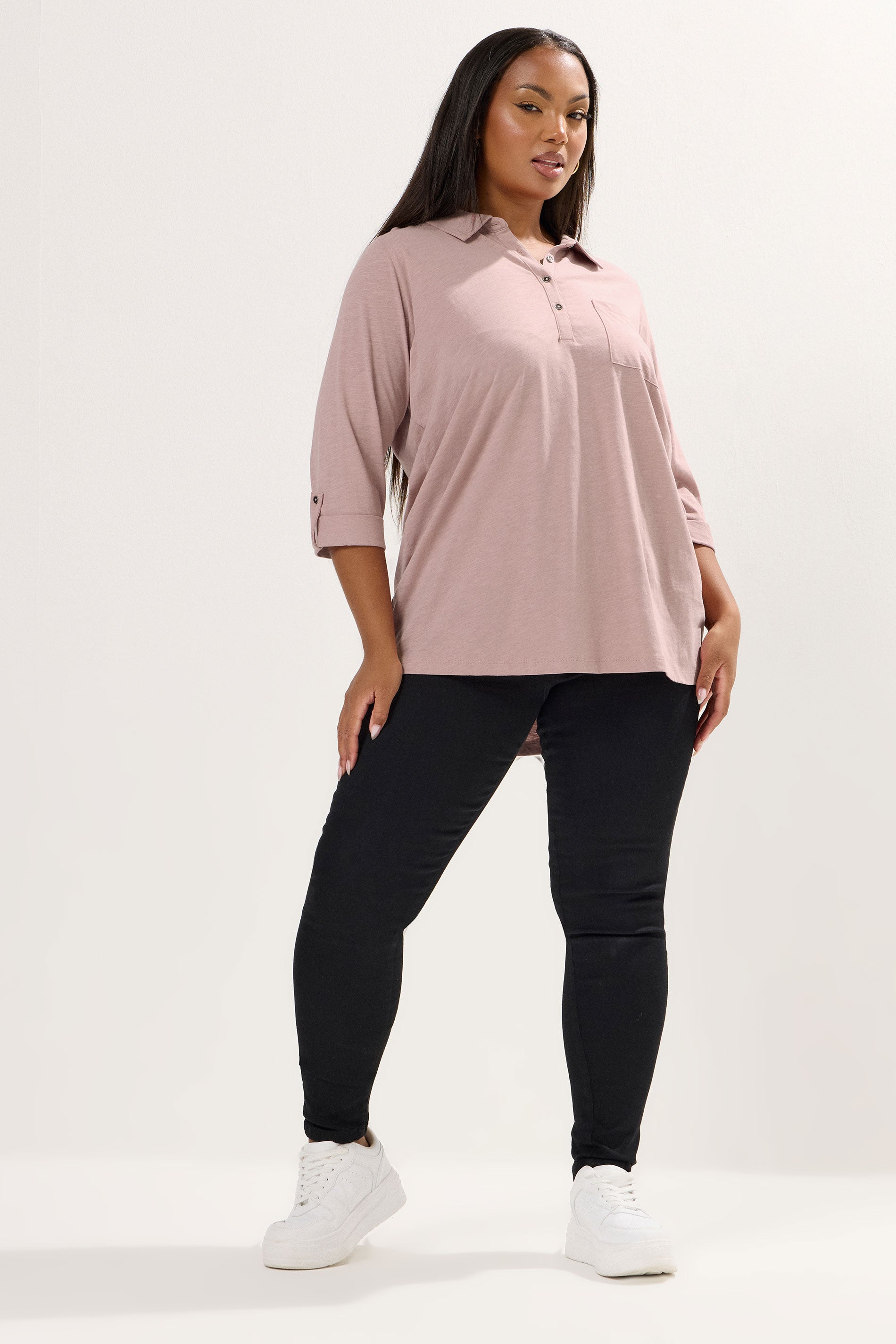  YOURS - Chemise à Patte De Boutonnage En Coton Rose