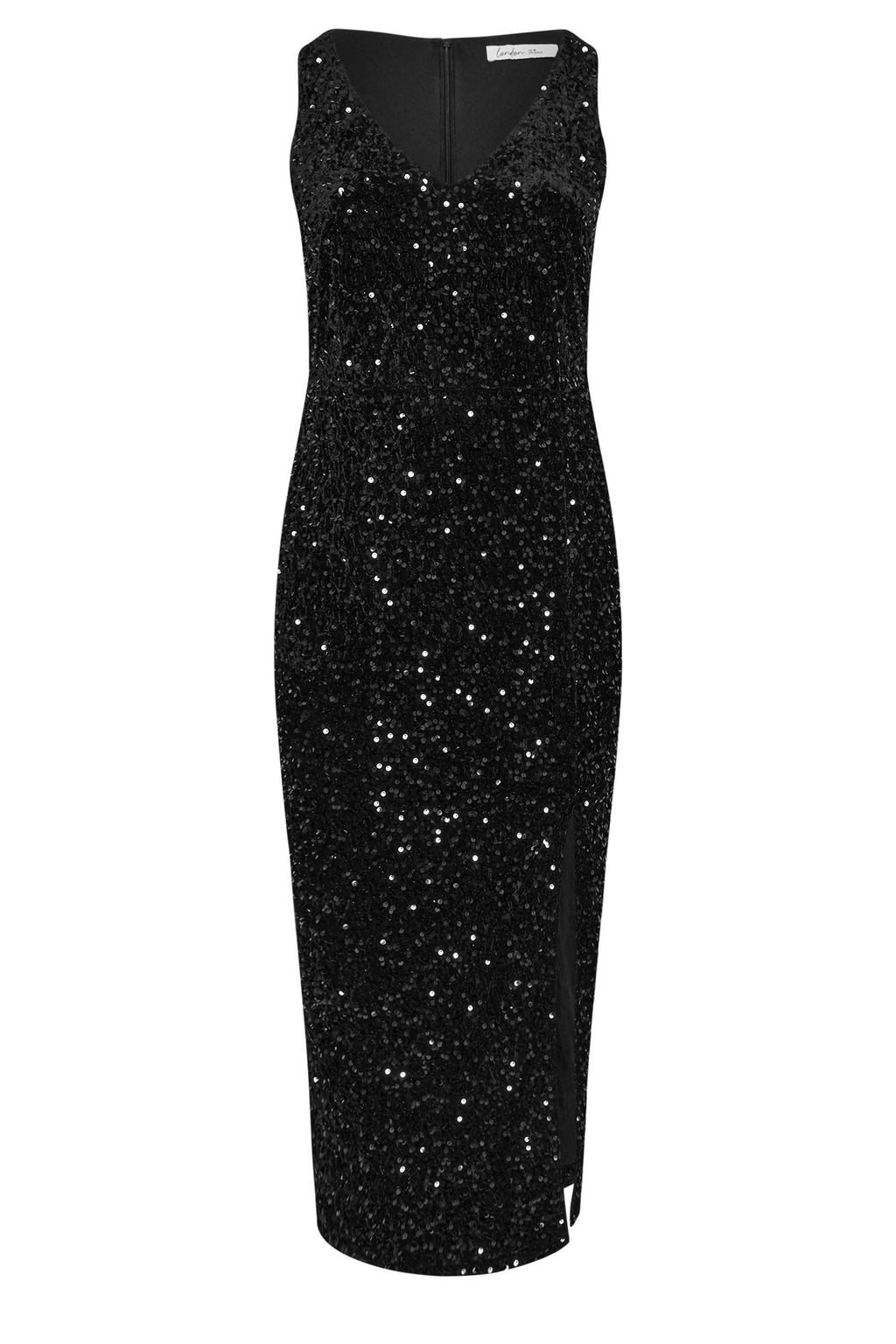  YOURS LONDON - Robe Maxi Noire En Velours & Sequins à Fente