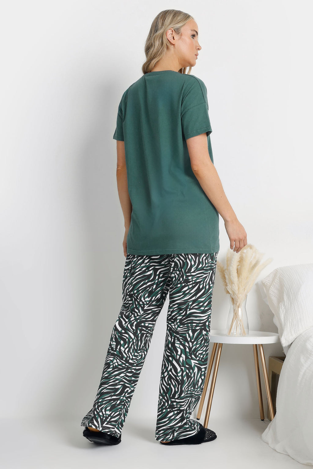  LTS Tall Green Cotton Zebra Wide Leg Pyjama Set