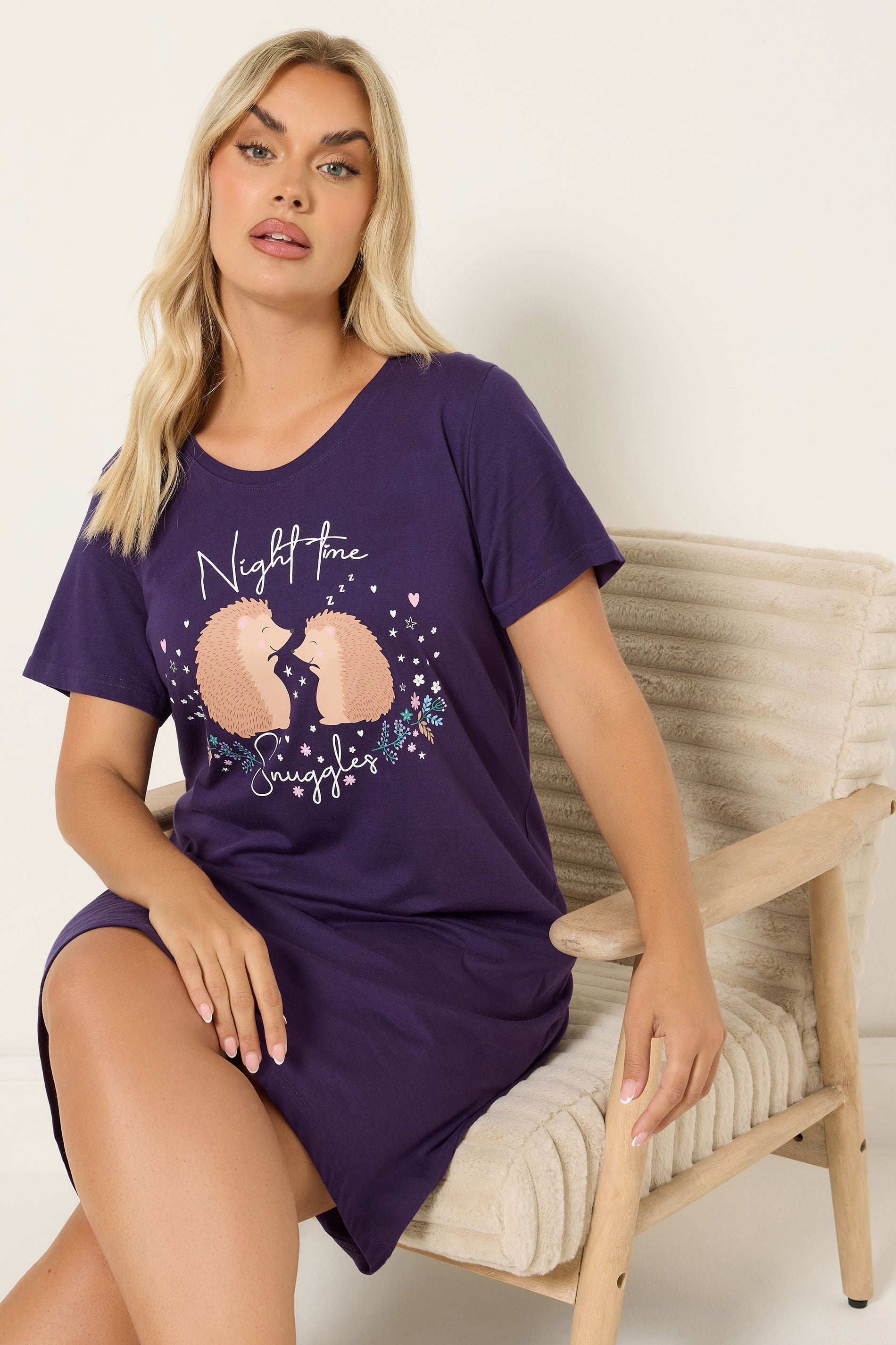  YOURS Curve Chemise De Nuit Violette « Nighttime Snuggles » Hérisson