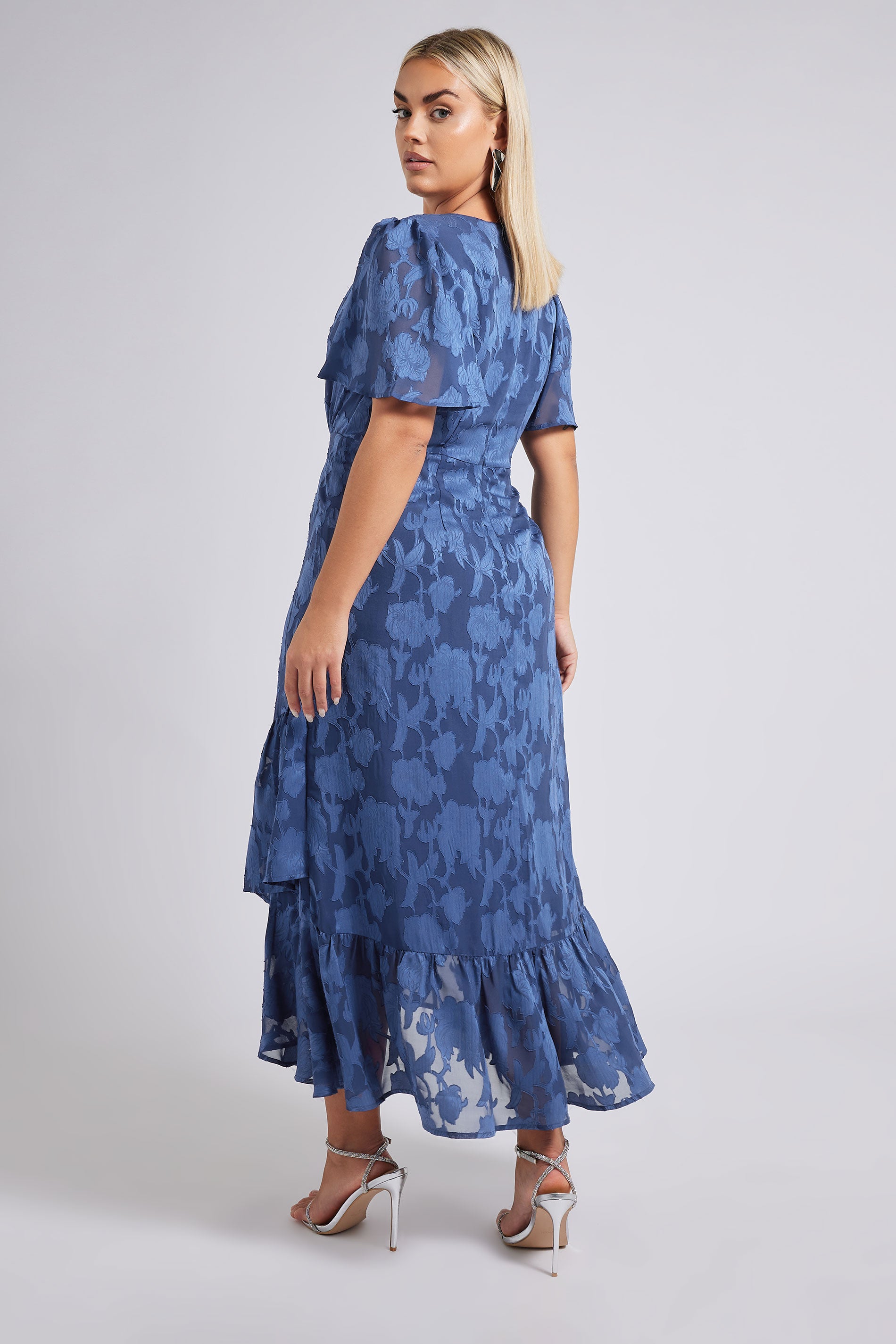  YOURS LONDON - Robe Bleue Marine Cache-Coeur Jacquard Floral