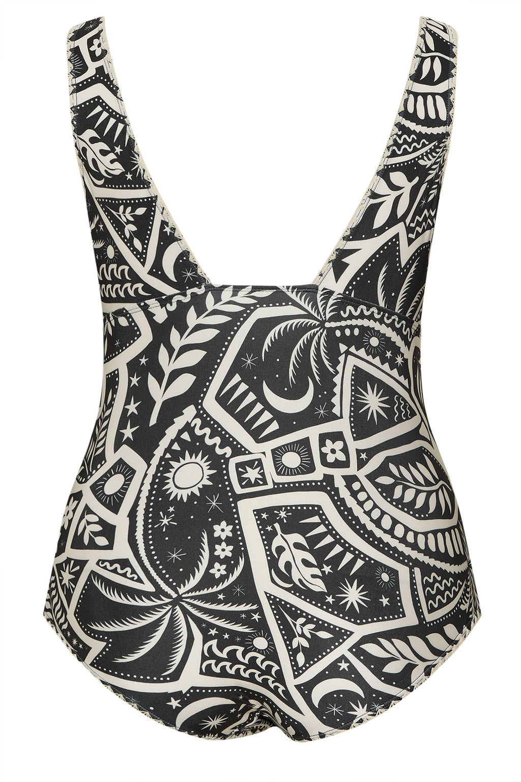  YOURS Curve Maillot De Bain Plongeant Noir à Motif Carte Postale