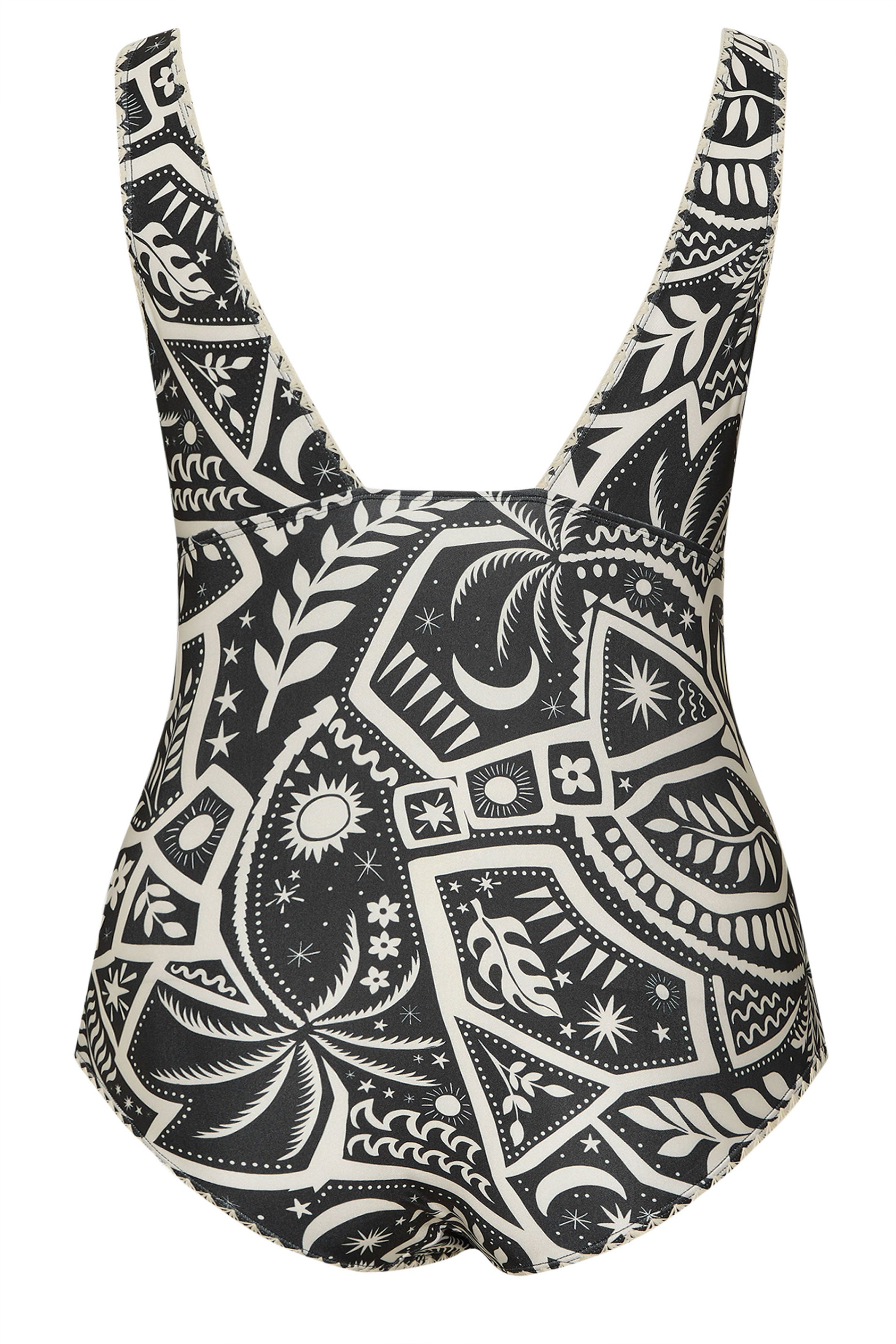  YOURS Curve Maillot De Bain Plongeant Noir à Motif Carte Postale
