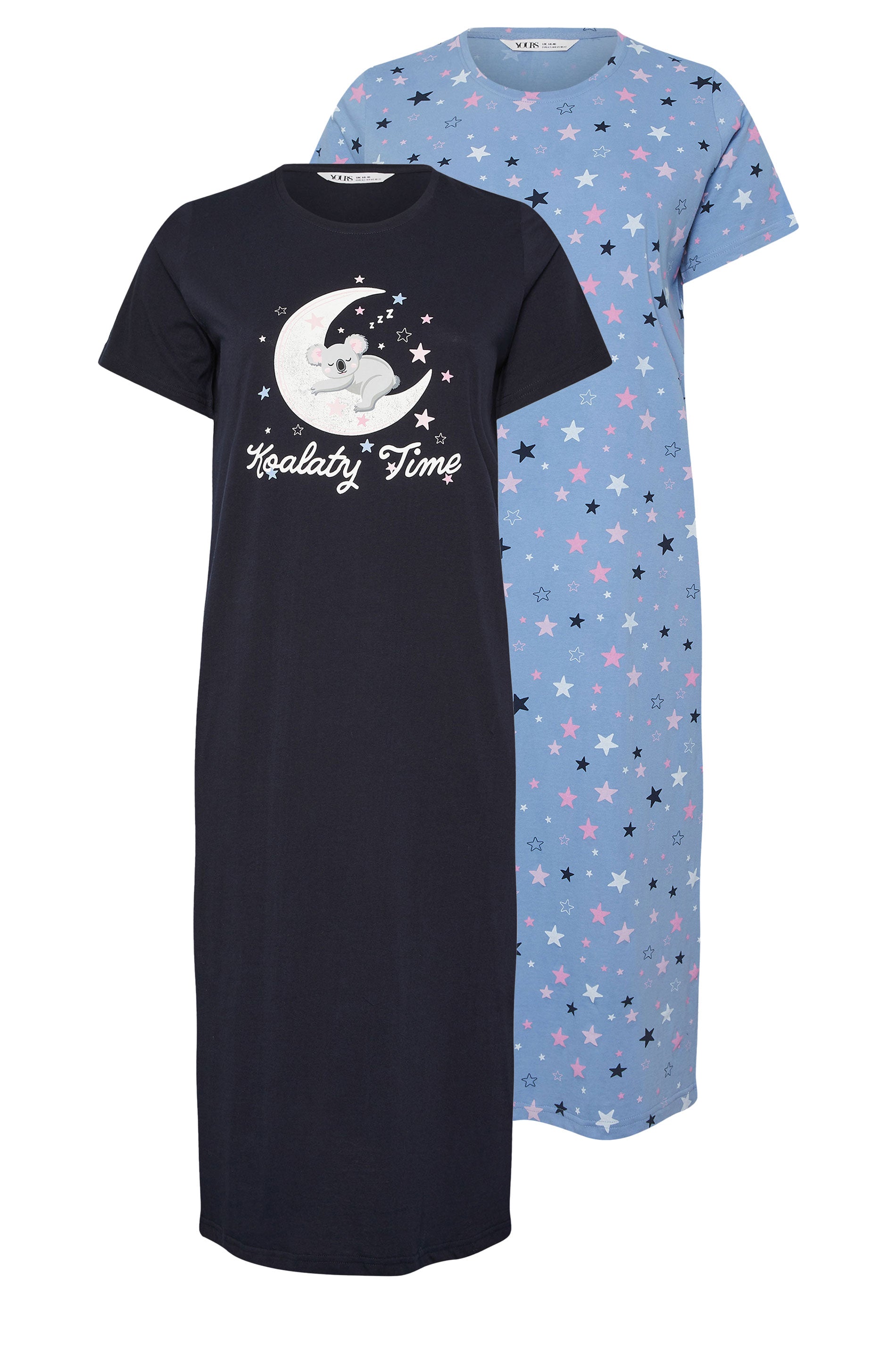  YOURS Curve Lot De 2 Chemises De Nuit Midaxi Bleu Marine « Koalaty Time »