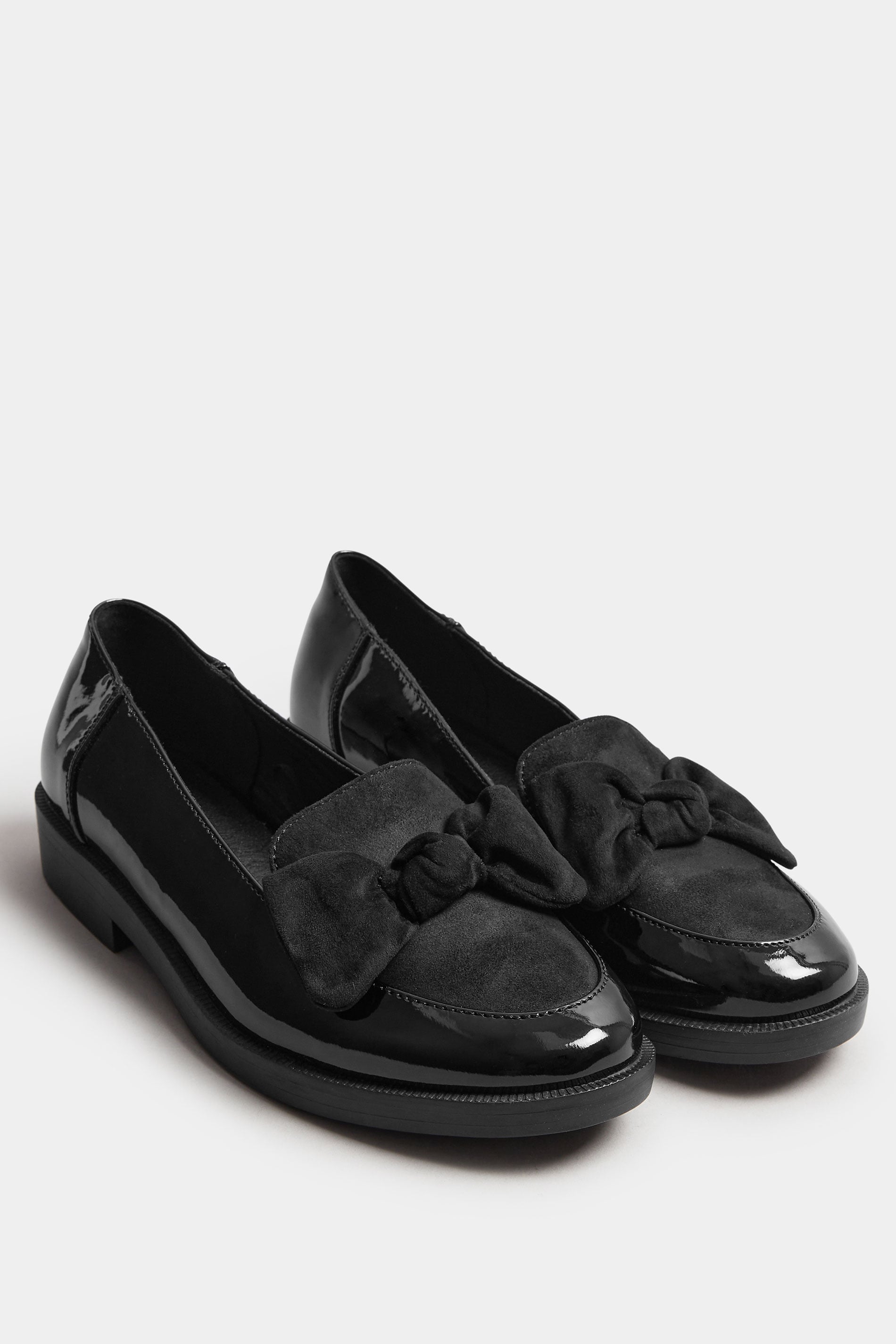 Mocassins Noirs Vernis à Nœud Sur Le Devant, Coupe Extra Large EEE
