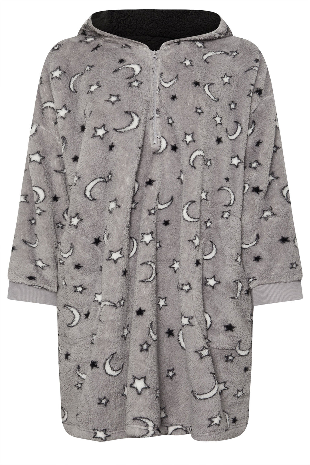  YOURS - Pull-Plaid Gris Oversize à Capuche Lunes & Étoiles