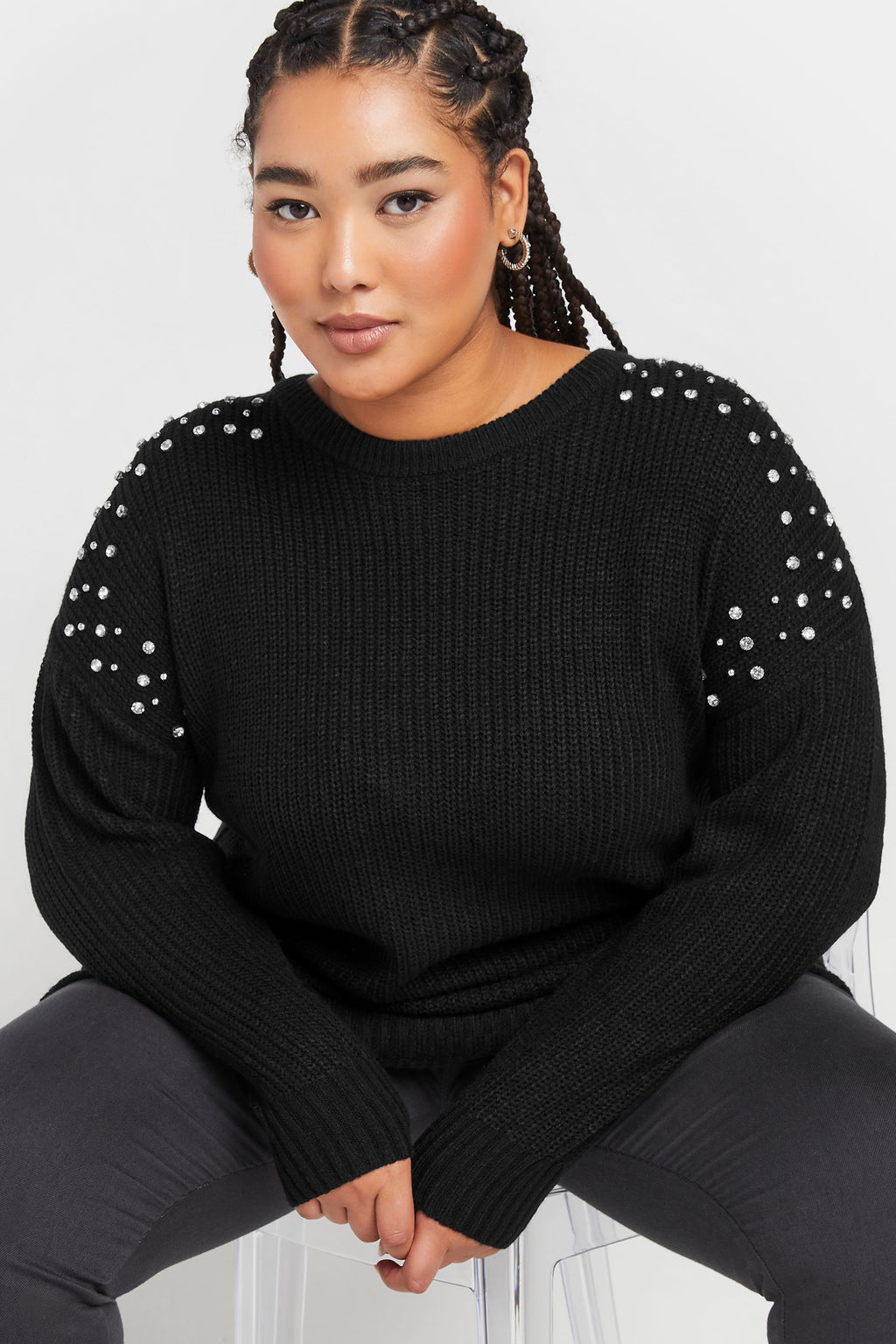  YOURS - Pull En Maille Noir Empiècement Strass