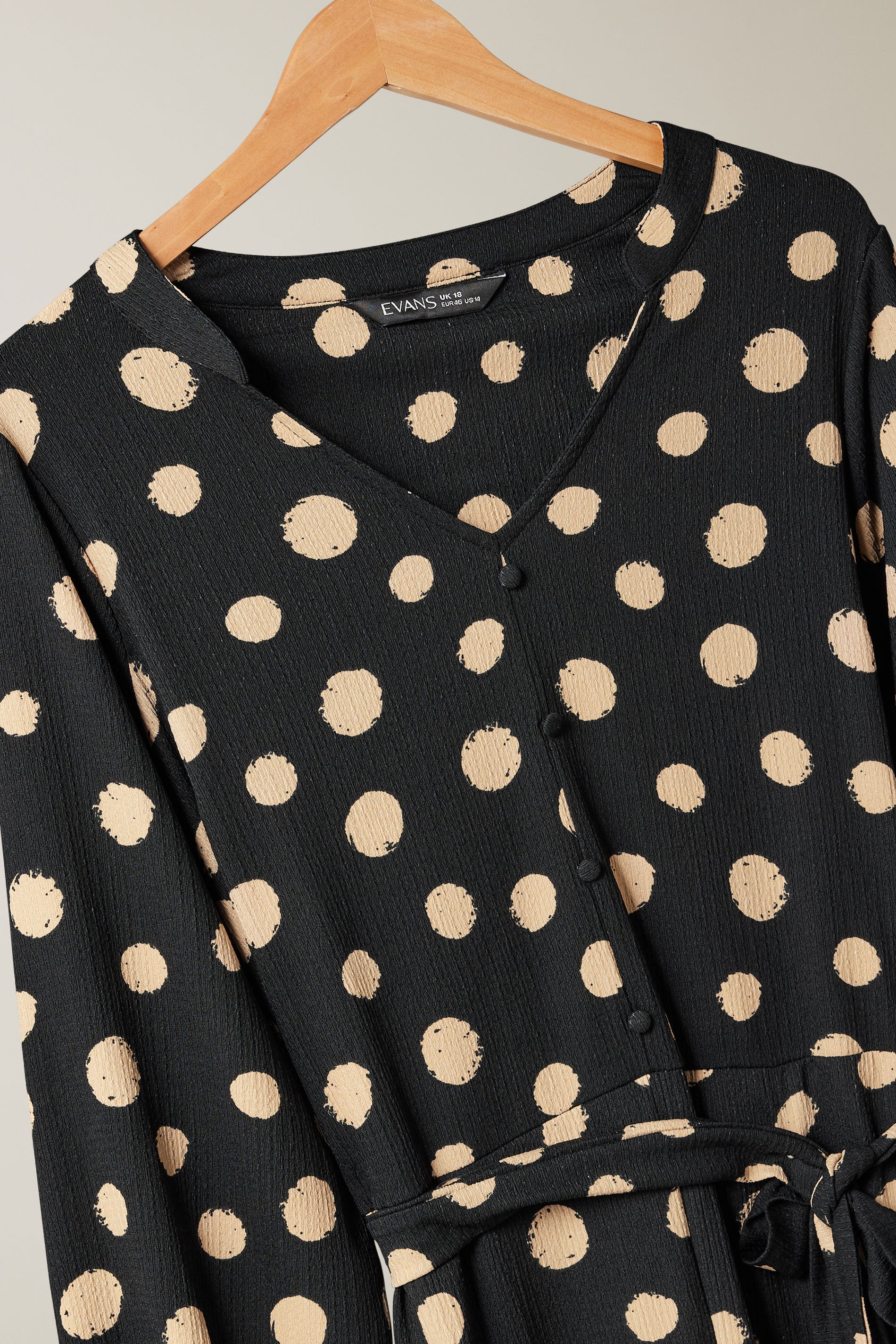 EVANS Curve Black Spot Print Split Front Dress