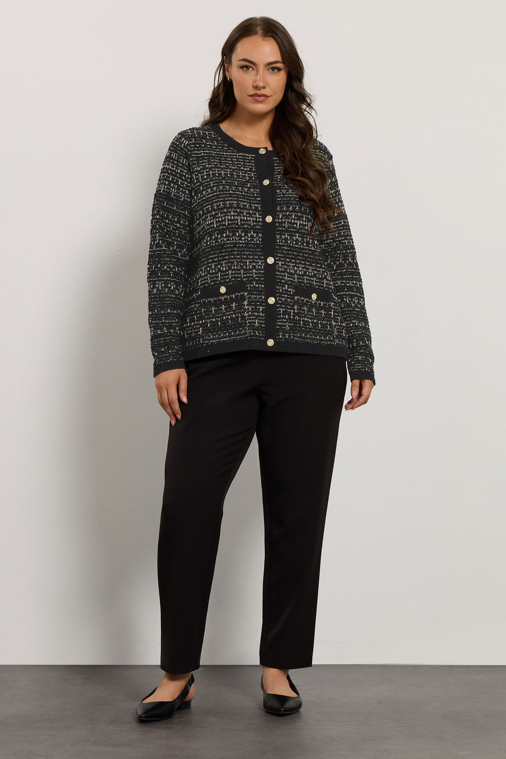  EVANS Curve Black Button Detail Textured Cardigan