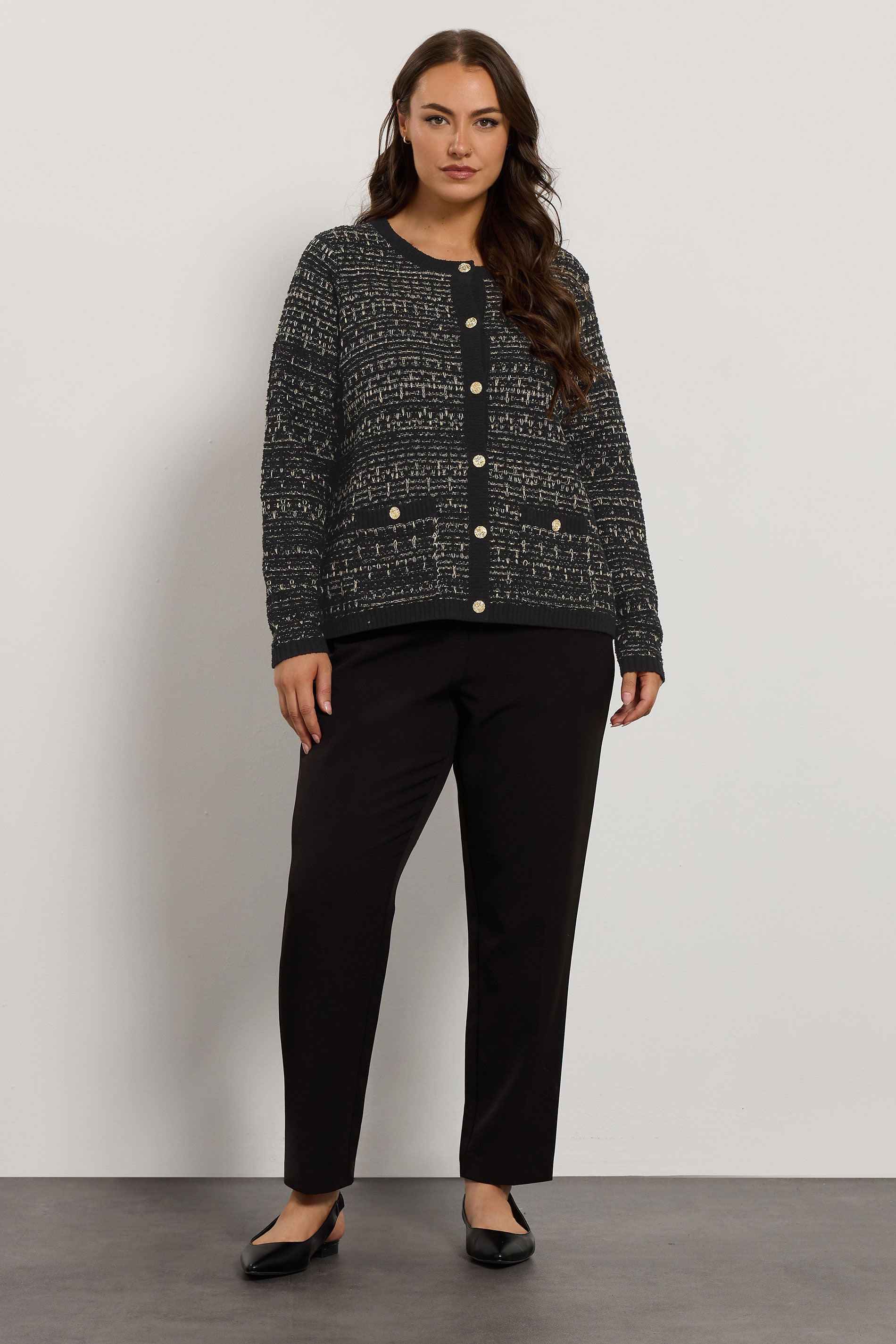  EVANS Curve Black Button Detail Textured Cardigan