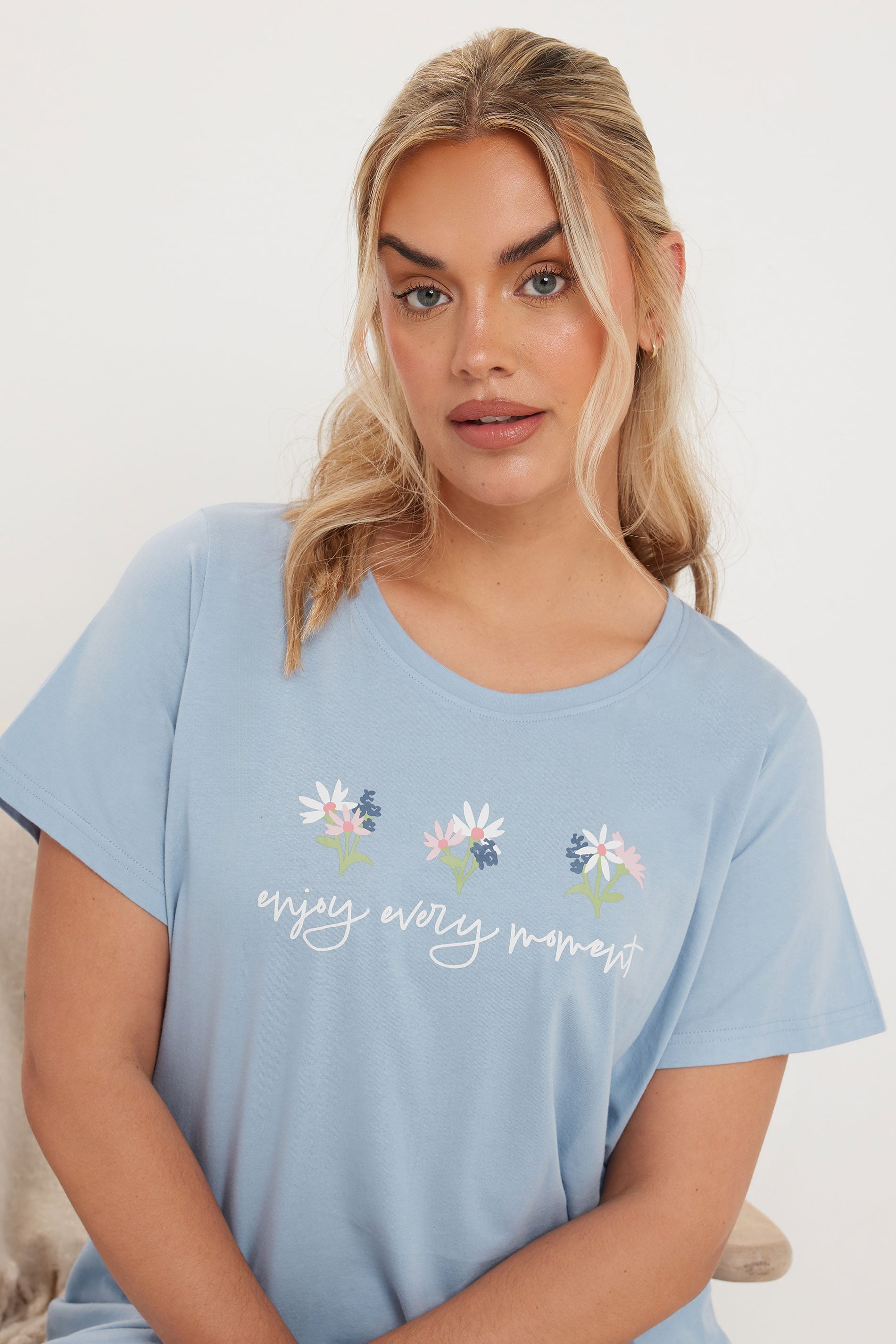 YOURS - Lot De 2 Chemises De Nuit Bleues Floral 'Every Moment'