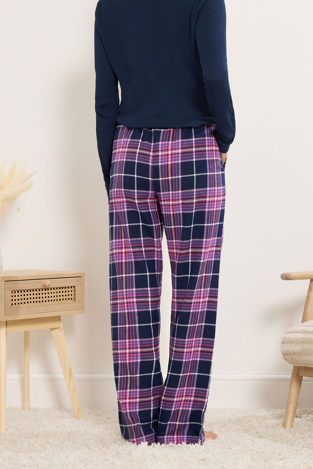  LTS Tall Purple Cotton Check Pyjama Bottoms