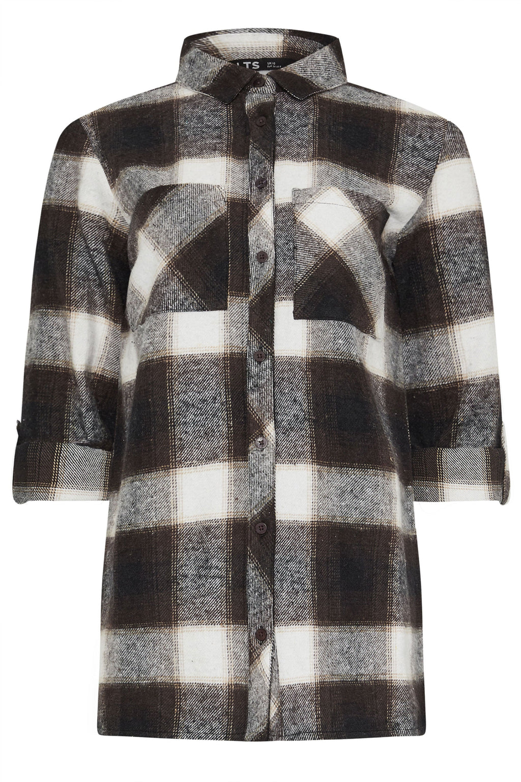  LTS Tall Brown Check Rolled Sleeve Shirt